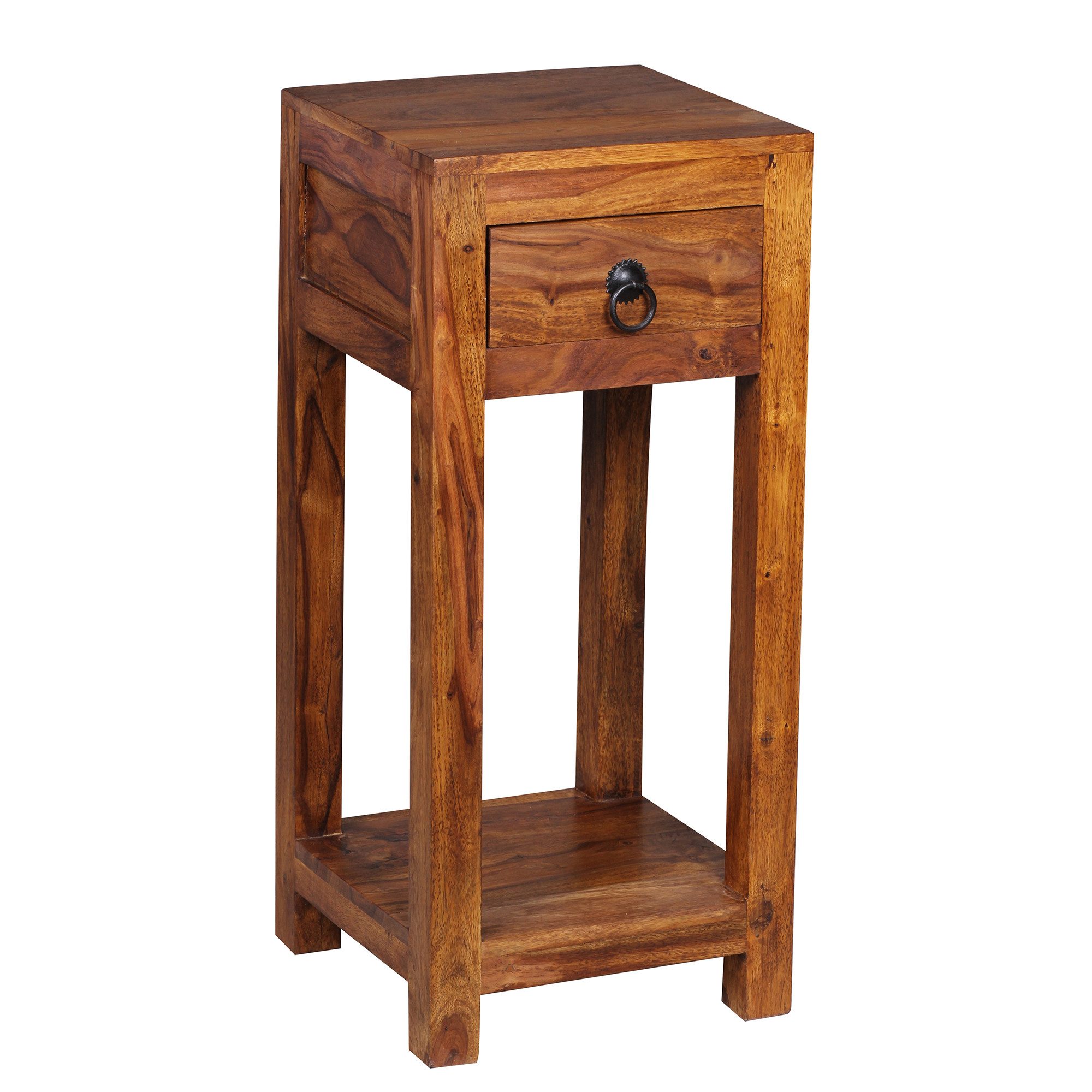 furnicato Beistelltisch Telefontisch Massivholz, Walnuss Finish 30x30x68 cm Braun (1-St), Handgefertigter Beistelltisch mit Schublade und Ablagefach