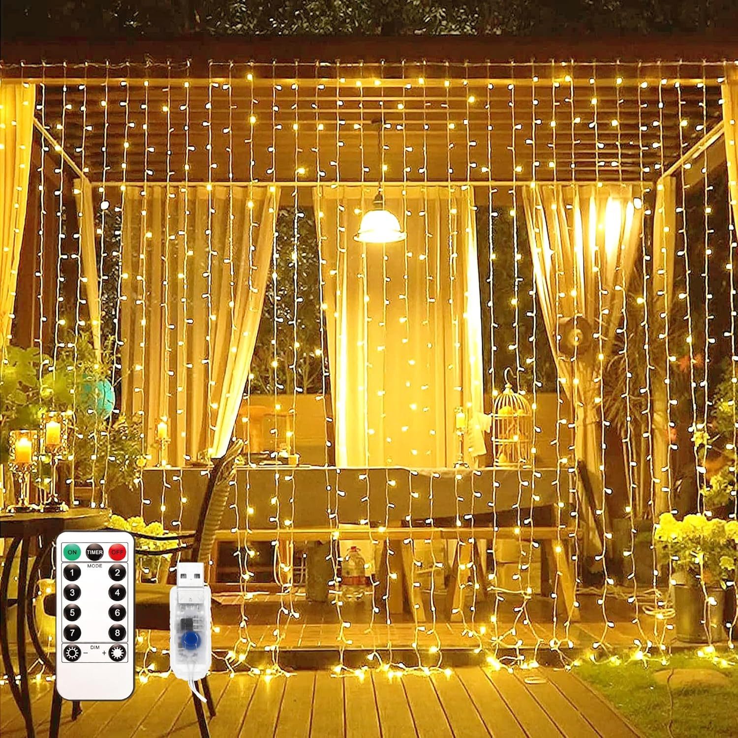 ZEUOPQ LED-Lichterkette Lichtervorhang 3x3m, 300 LED günstig online kaufen