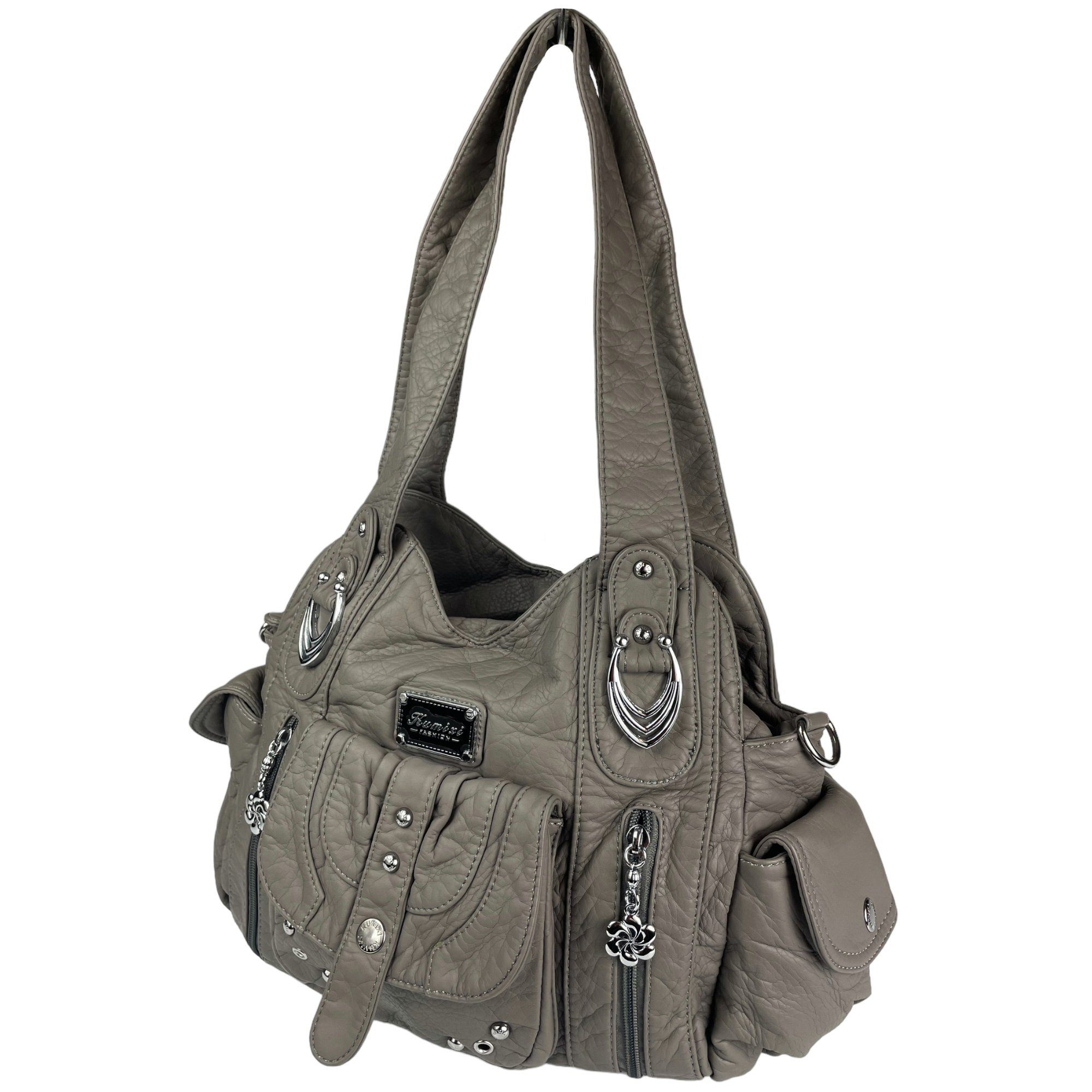 AKW22026, Handtasche abnehmbarer Schultertasche grau lange & Tragegriffe Schulterriemen, Taschen4life Damen Schultertasche