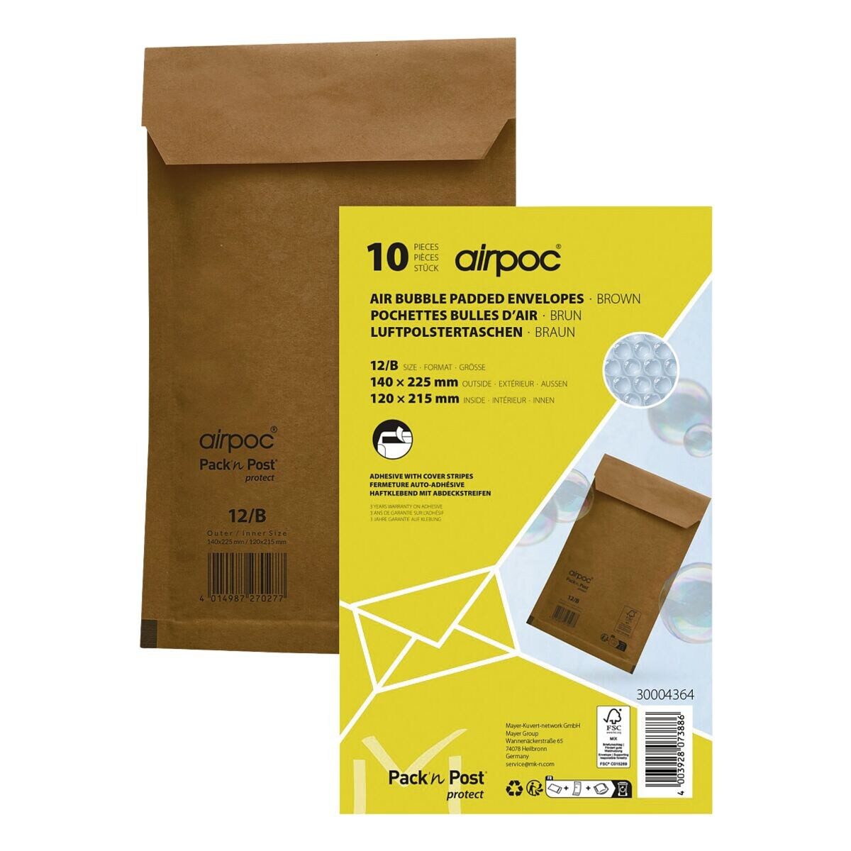 MAILMEDIA Versandtasche airpoc®, Luftpolster, ohne Fenster, (B/H): 140/225 mm