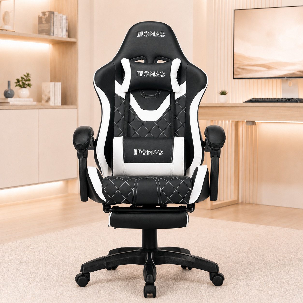 EFOMAO Gaming-Stuhl zugleich ergonomischer Bürostuhl mit praktischer Teleskop-Fußstütze (1 St), mit 135° Rückenlehnenneigung & verstellbaren Armlehnen