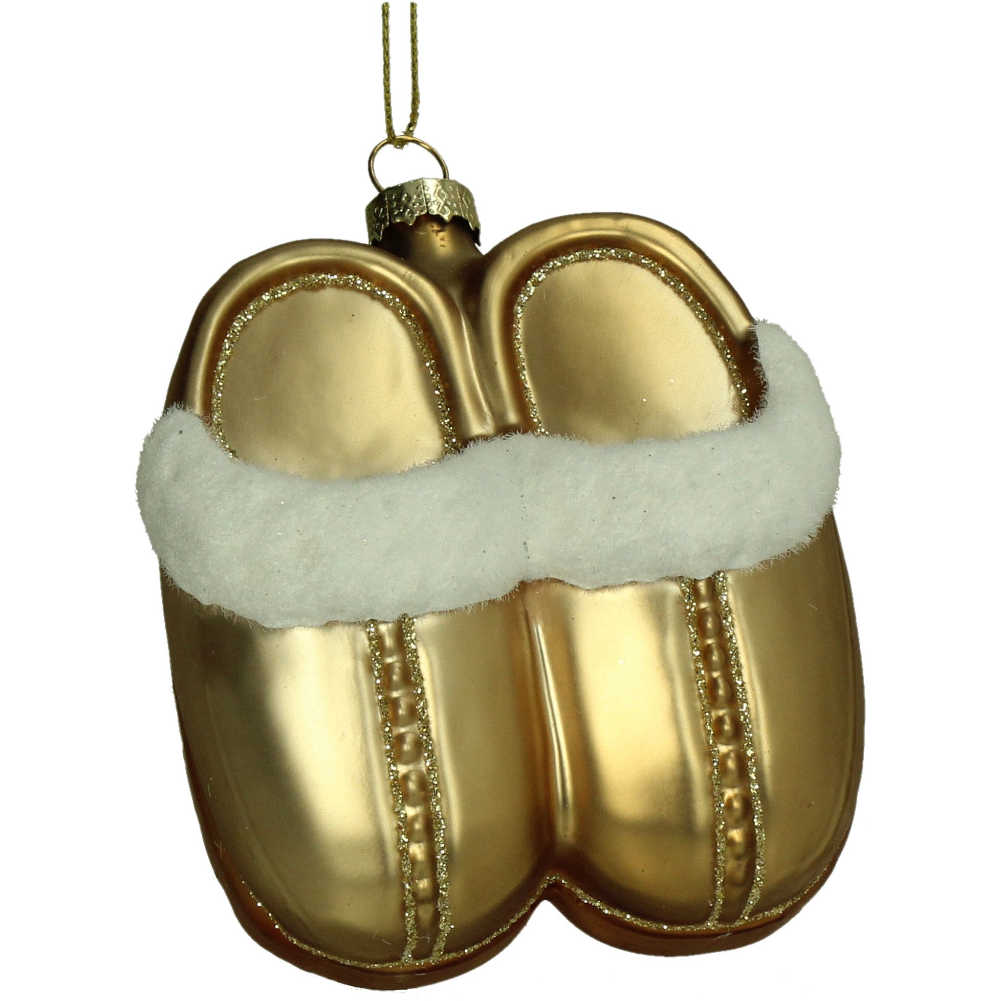 HD Collection Christbaumschmuck, Christbaumschmuck Glas 7,5cm Hausschuh Figur Gold