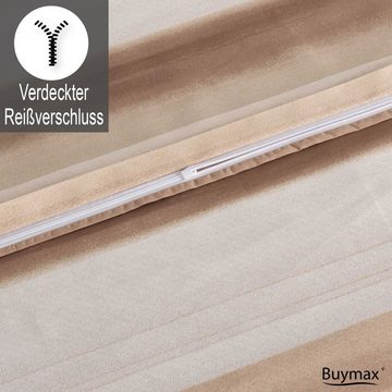 Bettwäsche, Buymax, Renforcé: 100% Baumwolle, 2 teilig, 135x200 cm, Bettbezug-Set, mit Reißverschluss, Streifen, Braun-Beige