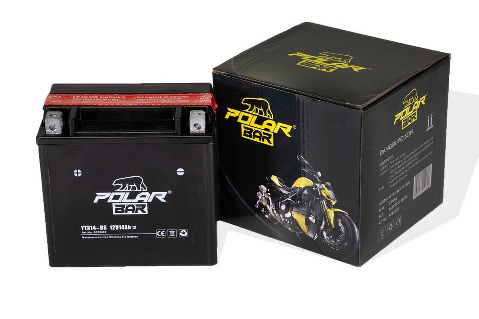 Polar Bär Batterie 12V YTX14-BS 14Ah Säurepack Motorradbatterie Motorrad Roller  Batterie