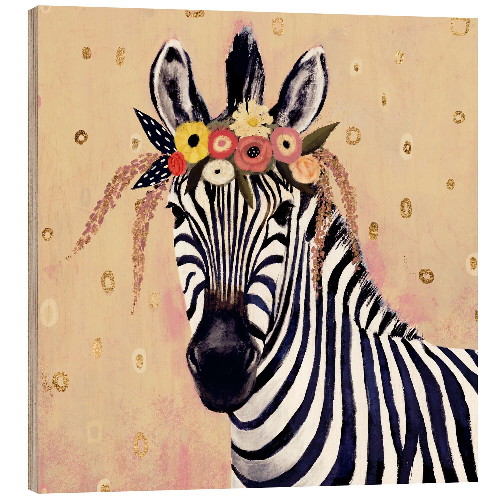 Posterlounge Holzbild Victoria Borges, Klimt Zebra, Jugendzimmer Kindermotive