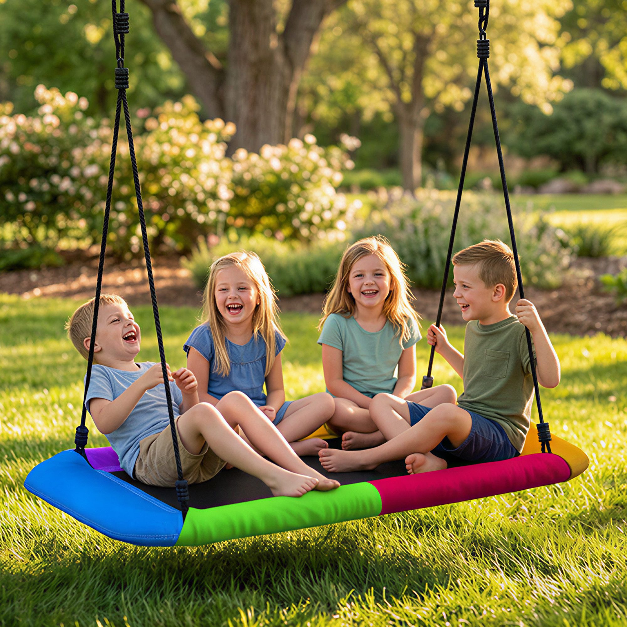 AIYAPLAY Nestschaukel mit verstellbarer Seile, (Gartenschaukel, 1-tlg., Höhenverstellbar Hängeschaukel), für 3-8 Jahre Kinder bis zu 300kg, für Outdoor & Indoor, Mehrfarbig