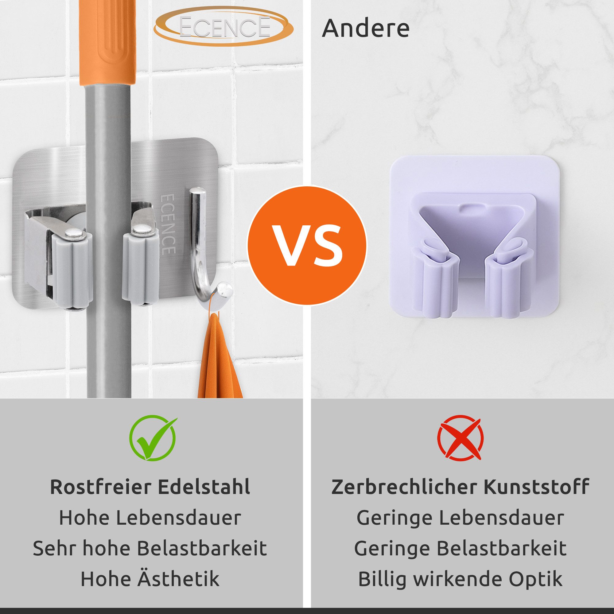 ECENCE Gartengerätehalter 4x Gerätehalter Selbstklebend Silber Wand Garten günstig online kaufen