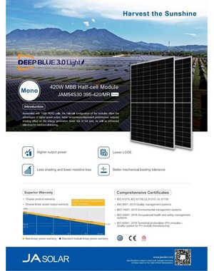 JA SOLAR Solarmodul Ja Solar Solarpanel 415W Monokristalline - JAM54s30-415/MR, 415,00 W, Monokristallin, (1-St)