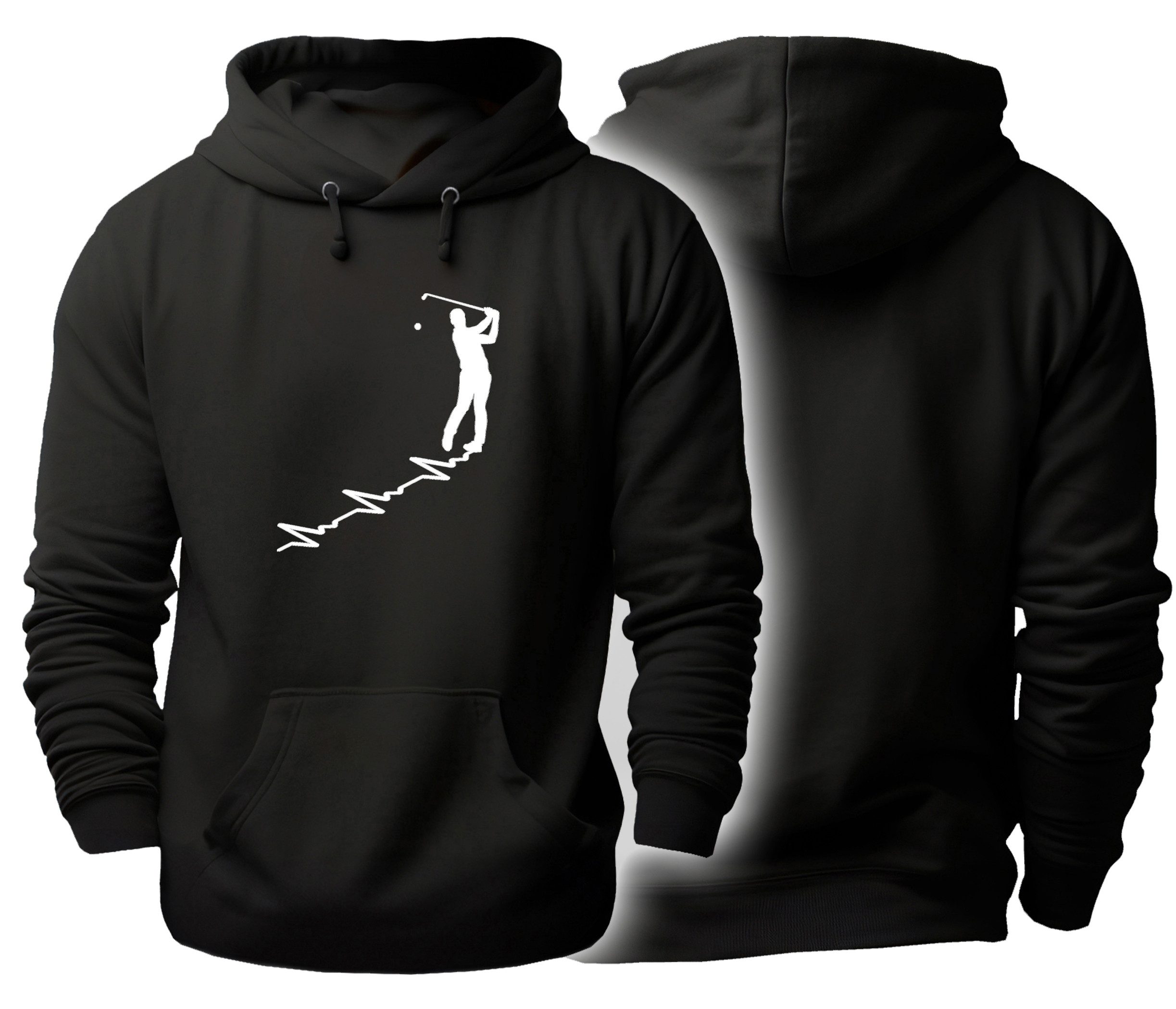 MyDesign24 Hoodie Kapuzen Pullover - Herzschlaglinie mit Golfer schwarzer Kapuzensweater Gr.S i576