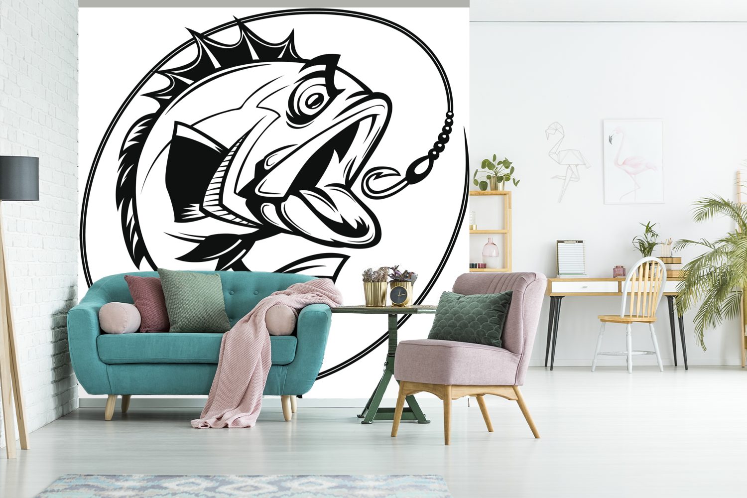 bedruckt, eines Tapete Vinyl Wohnzimmer Cartoon-Illustration (5 Fototapete Haken, Wandtapete Eine Schlafzimmer, St), für Fisches MuchoWow oder Matt, am