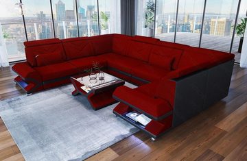 Sofa Dreams Wohnlandschaft Polstersofa Couch Stoff Sorrento U Form Stoffsofa, mit LED, ausziehbare Bettfunktion, USB-Anschluss, Designersofa