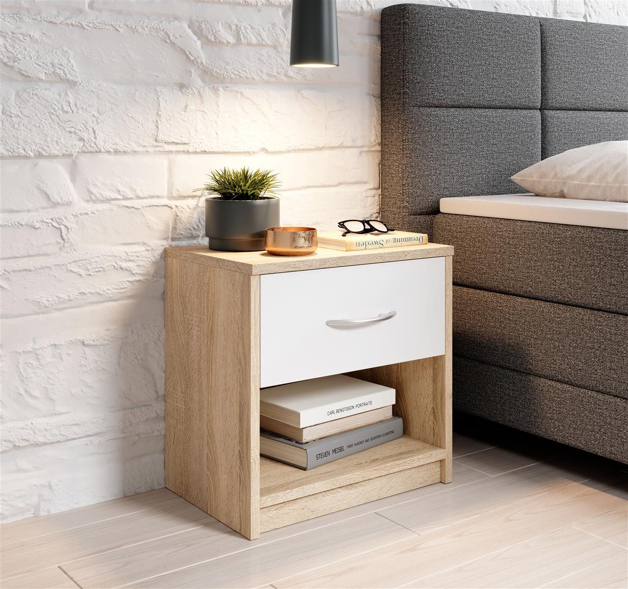 möbelando Nachtkommode Bettine, 39 x 41 x 28 cm (B/H/T)