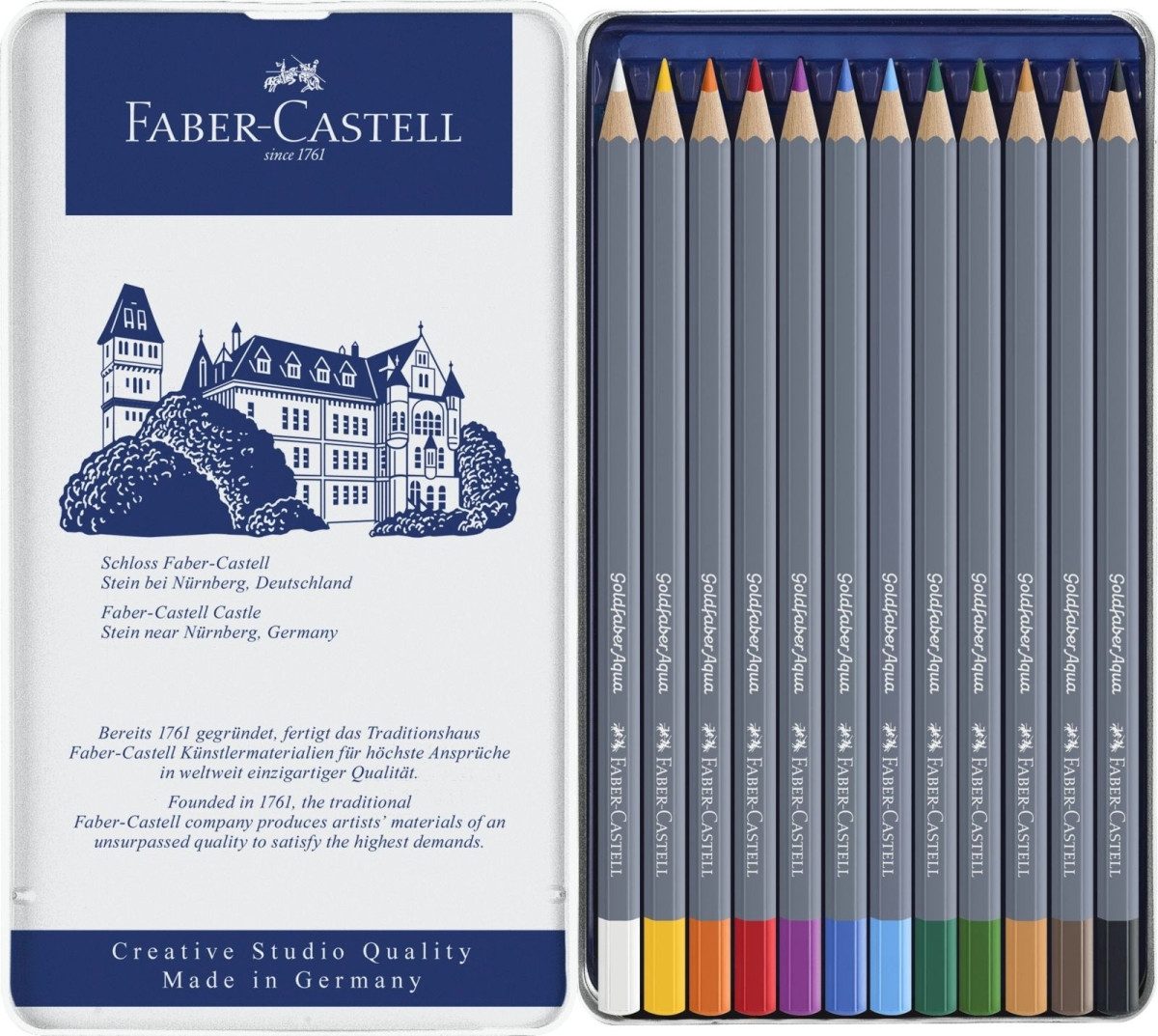 Faber-Castell Maltuch Aquarellstift Goldfaber sortiert im 12er Etui