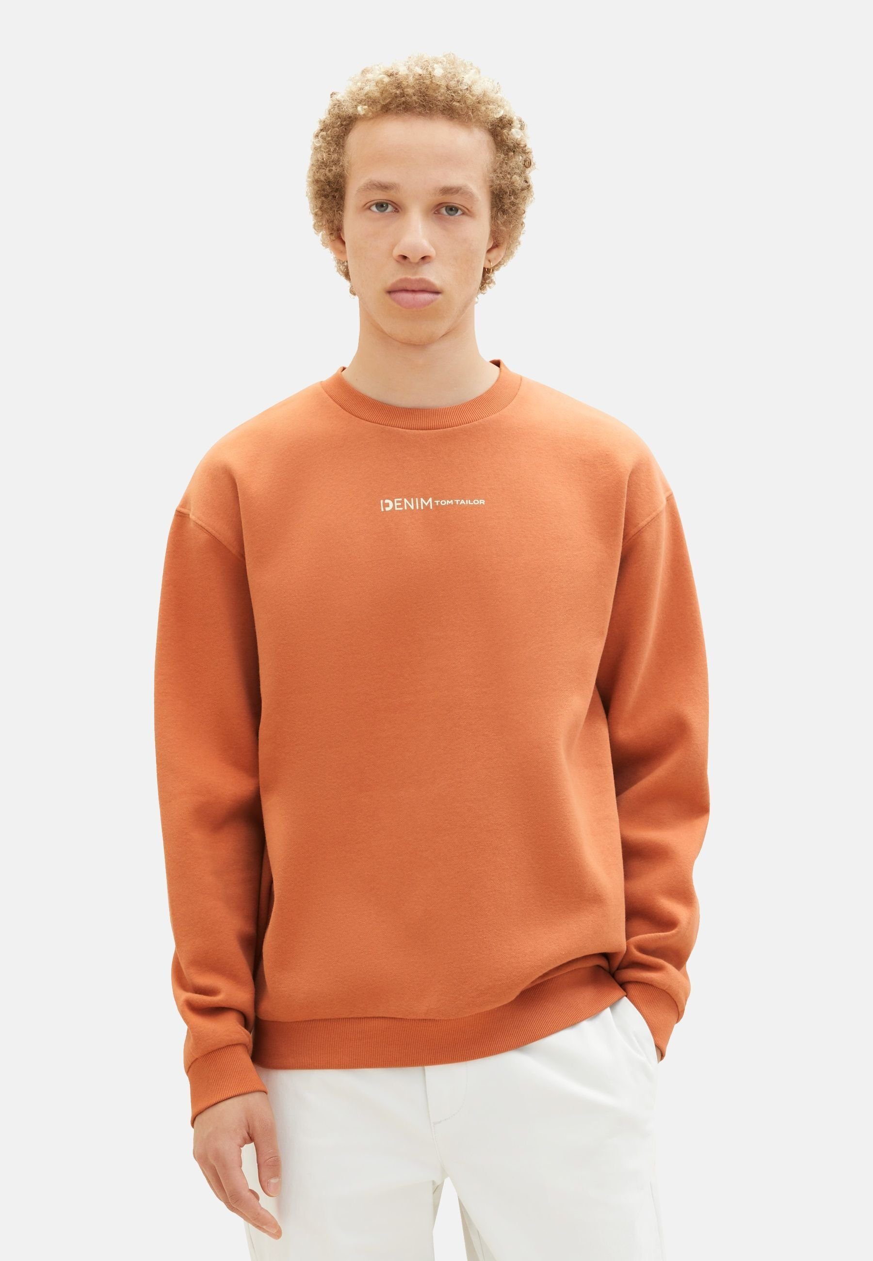 mit Sweatshirt Kapuze ohne TOM TAILOR TOM Sweatshirt TAILOR orange kleinem (1-tlg) Denim Pullover