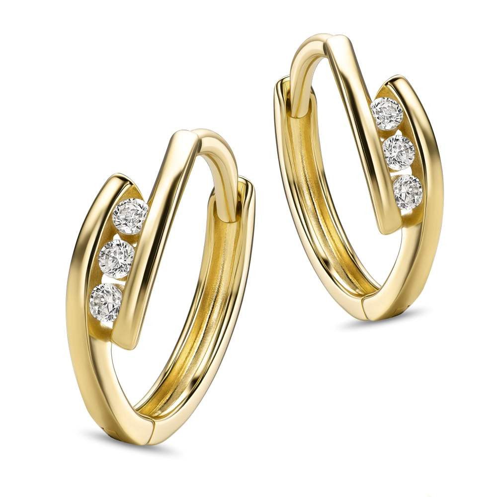 Miore Klappcreolen MAE9111E für Damen aus 9K (375) Gelbgold in 13 mm x 3,5 mm, mit 6 Zirkonia insgesamt 0,17 ct