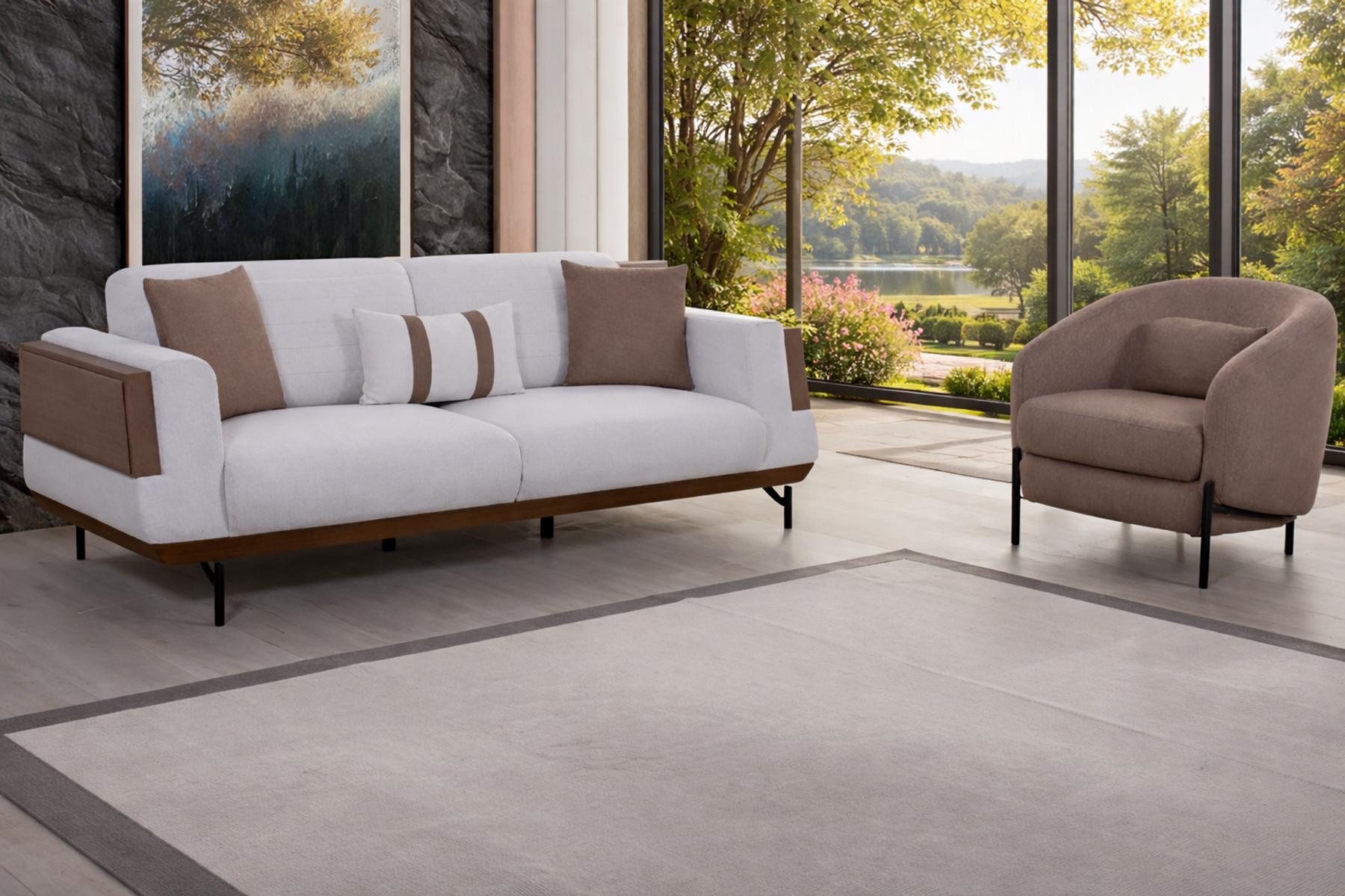 JVmoebel Polstergarnitur Moderne Couchgarnitur Stilvoller 3-Sitzer Textilsessel 2tlg Set, (2-tlg), Made in Europa