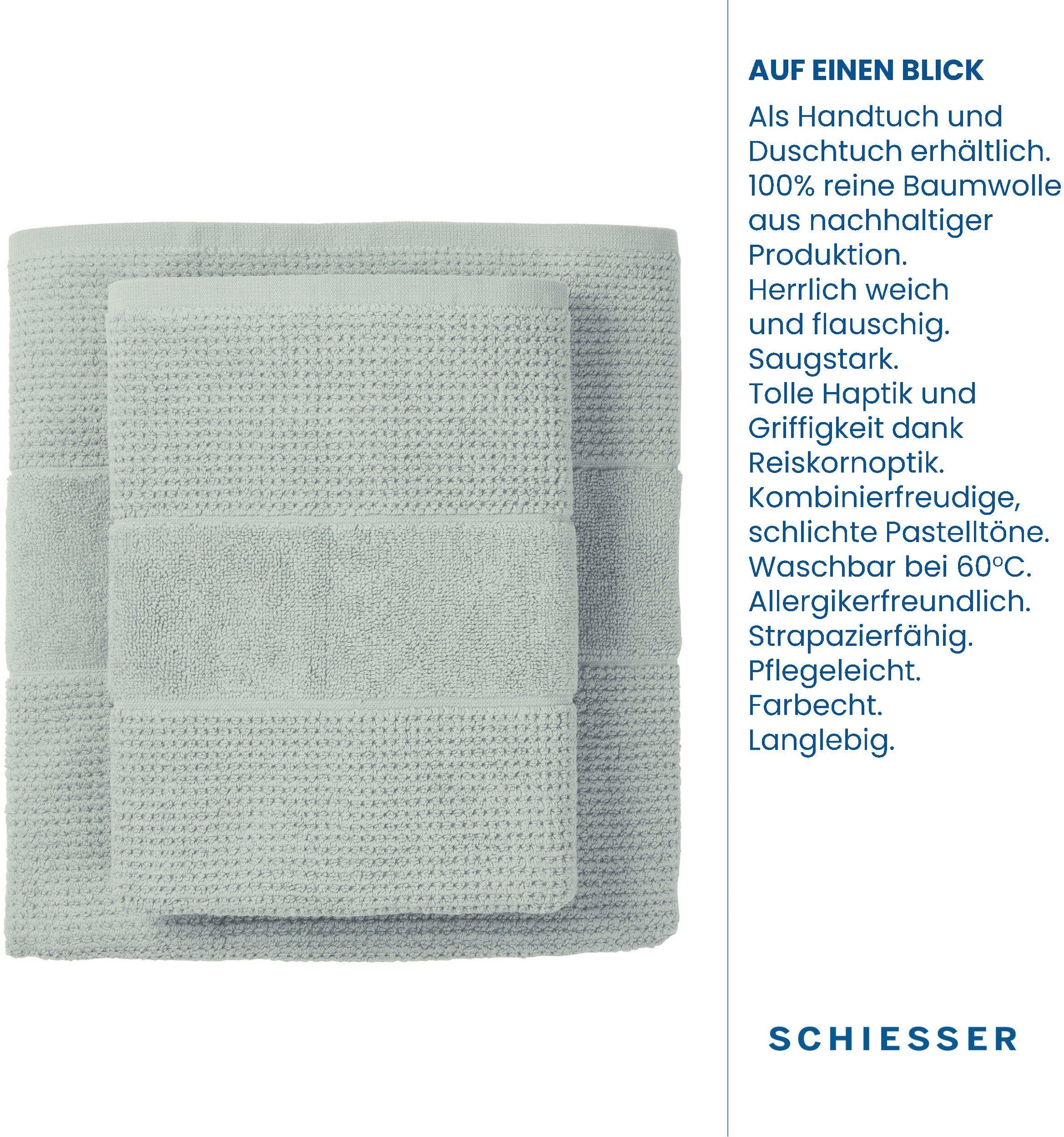 Schiesser Handtücher Turin im (2-St), IN Set 100% 4er OEKO-TEX®-zertifiziert Baumwolle, aus MADE GREEN Frottier by Eisblau Reiskorn-Optik