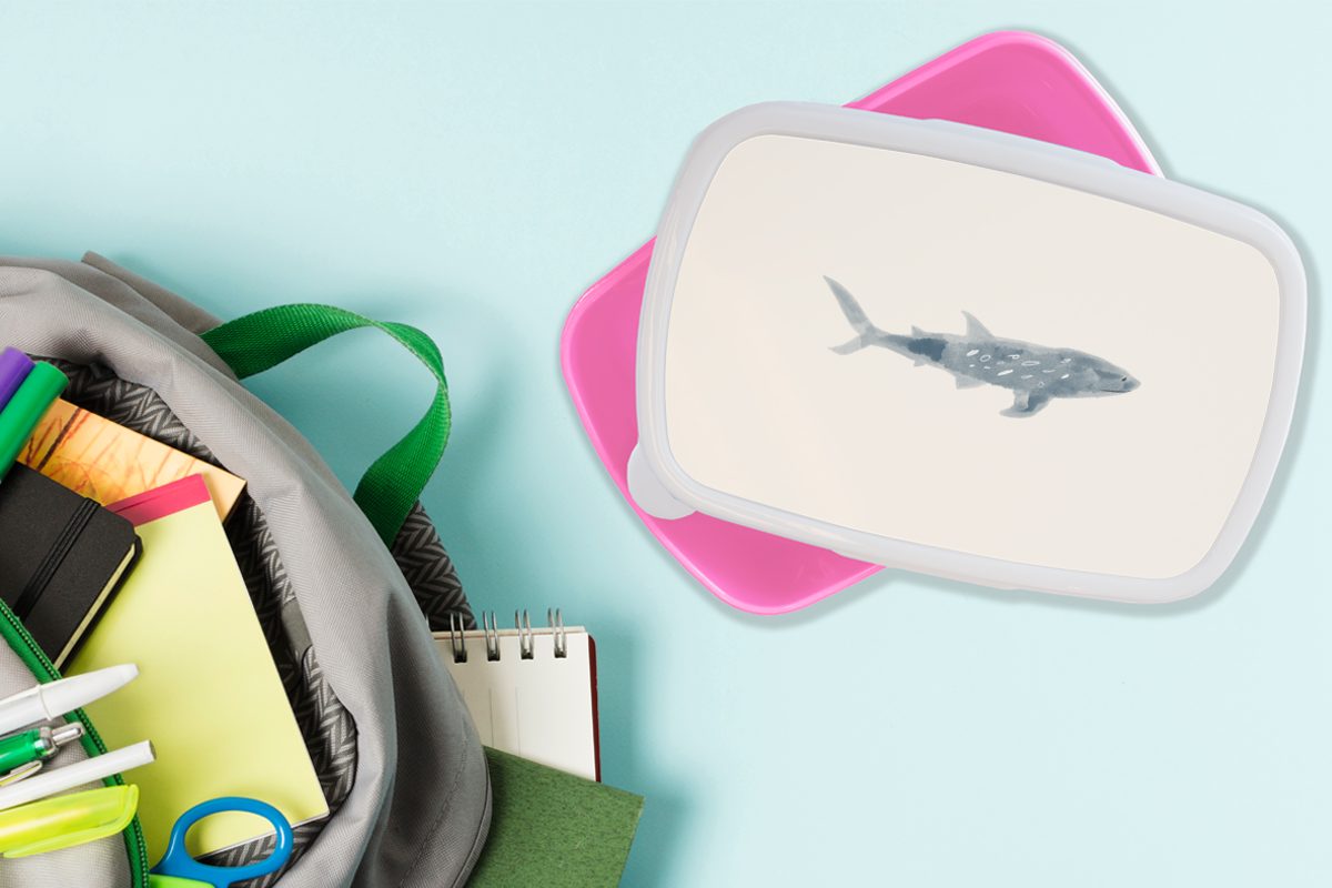 MuchoWow Lunchbox Fisch - Meer für (2-tlg), Aquarell, - rosa Kunststoff, Kunststoff Kinder, Brotdose Mädchen, Snackbox, Brotbox Erwachsene