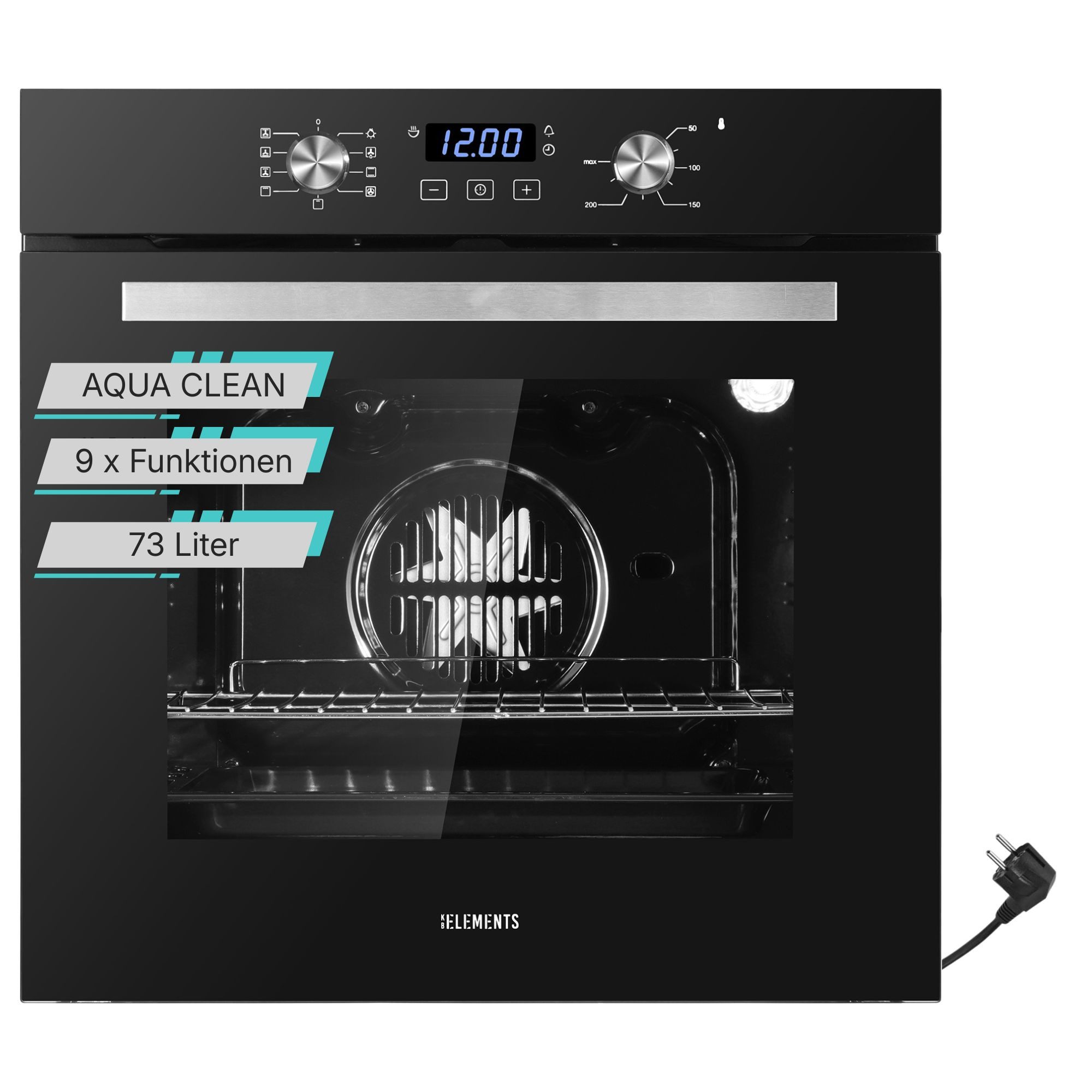 KB Elements Einbaubackofen 73 Liter, 60 cm Breit, AQUA CLEAN, Aqua Clean, Circle Fan Heater, Wide-Screen-Window
