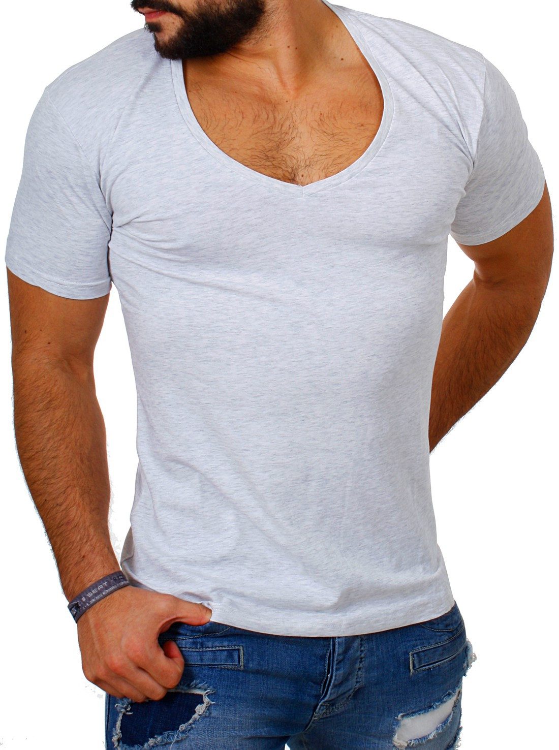 T-Shirt Herren Uni Basic extra tiefer Ausschnitt Unterziehshirt 1315