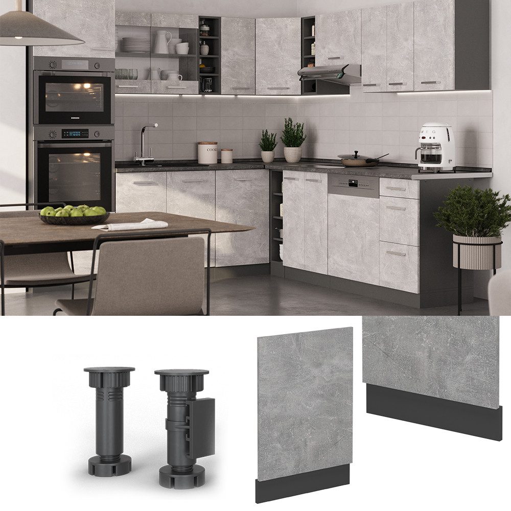 Vicco Frontblende R-Line, Beton/Anthrazit, 45 cm, AP Eiche