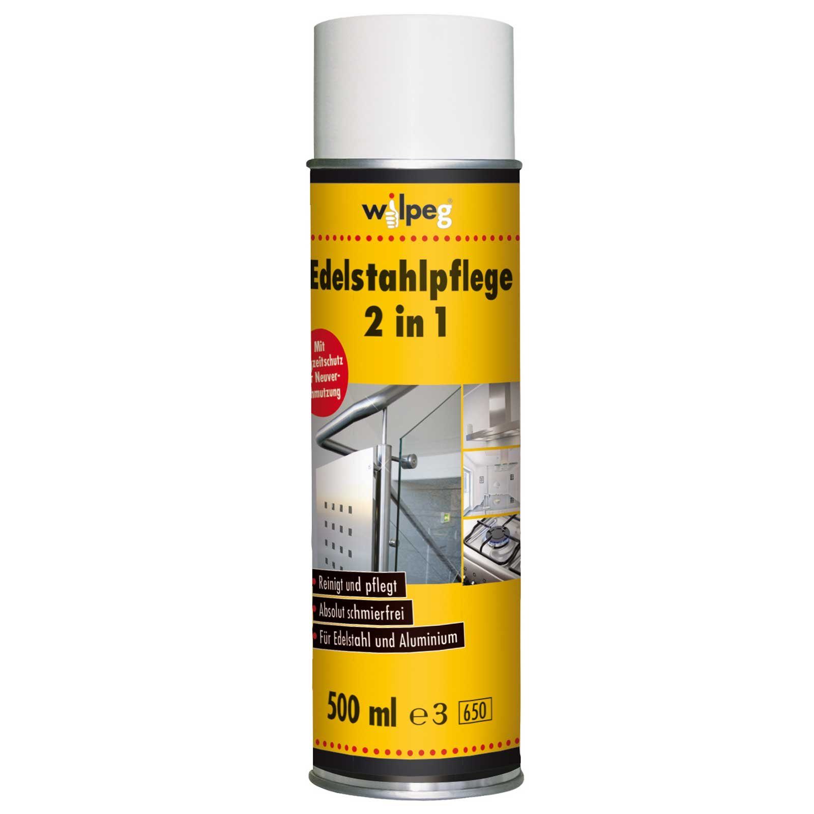 wilpeg® Edelstahlpflege 2in1 500ml Pflegespray Metall Edelstahl Alu Reinigung Edelstahlreiniger