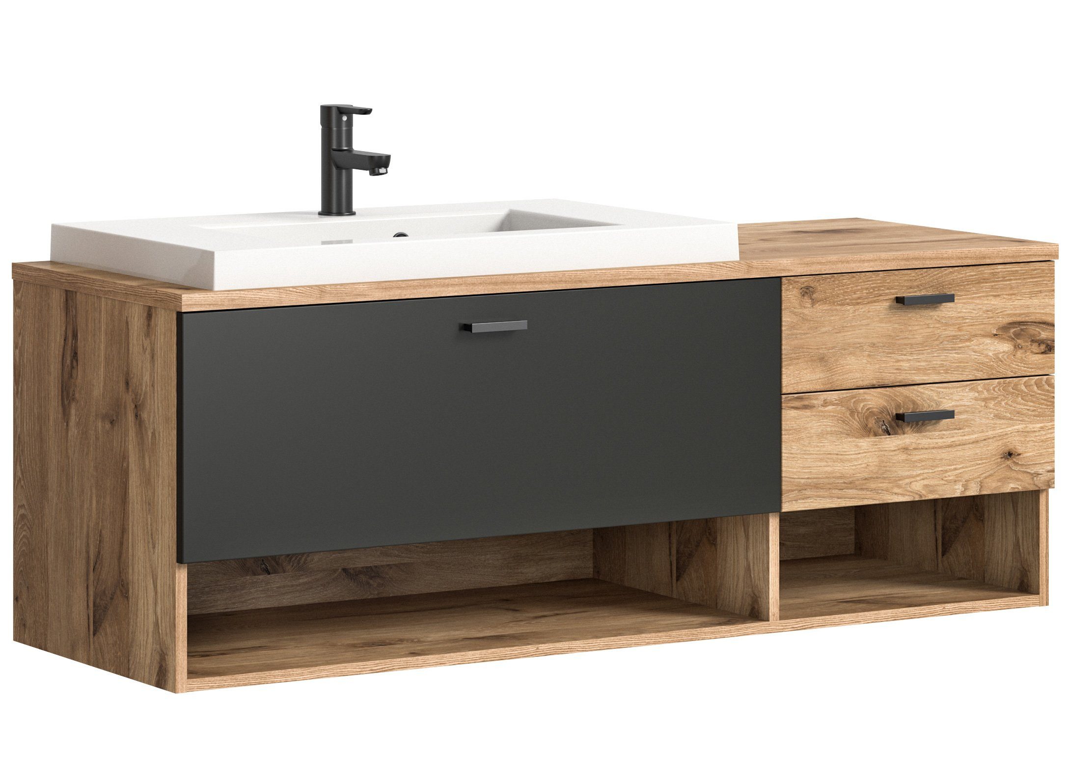 Newroom Waschtisch Eiche 50 cm, Waschtisch Eiche Badtisch Badschrank Modern Zeitlos Bad Badezimmer