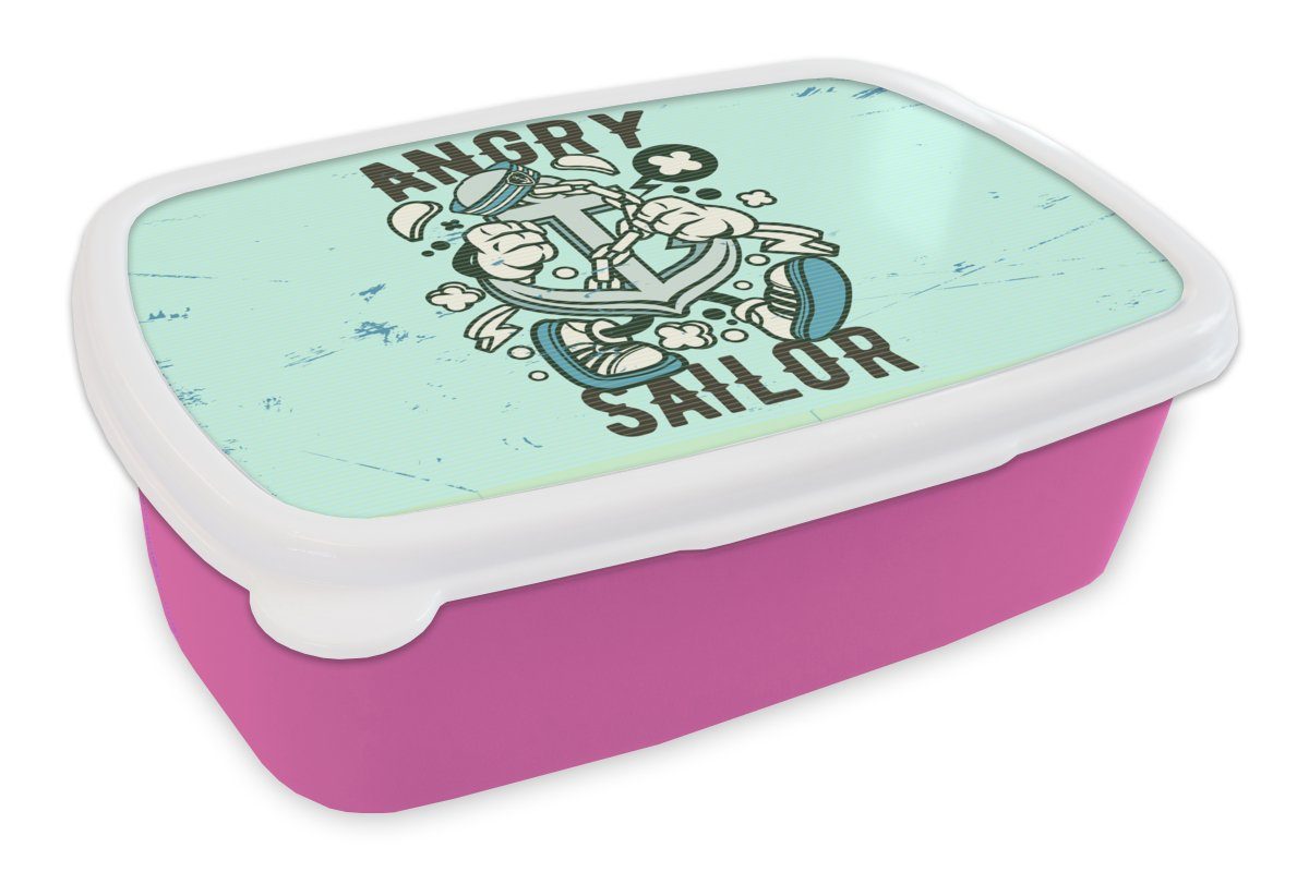 MuchoWow Lunchbox Anker - Boot - Vintage, Kunststoff, (2-tlg), Brotbox für Erwachsene, Brotdose Kinder, Snackbox, Mädchen, Kunststoff rosa