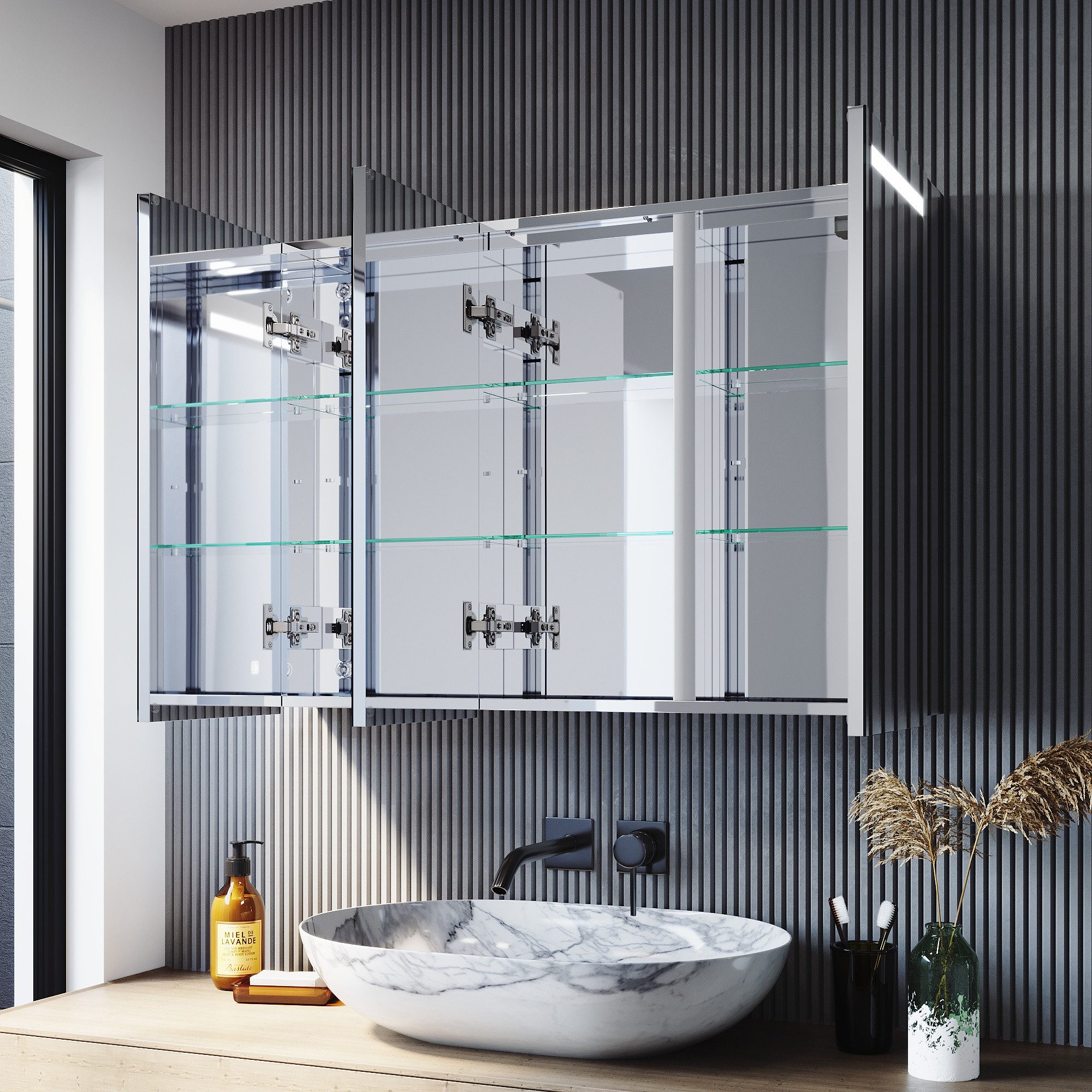 SONNI Badezimmerspiegelschrank Edelstahl Spiegelschrank 3-türig mit LED Bel günstig online kaufen