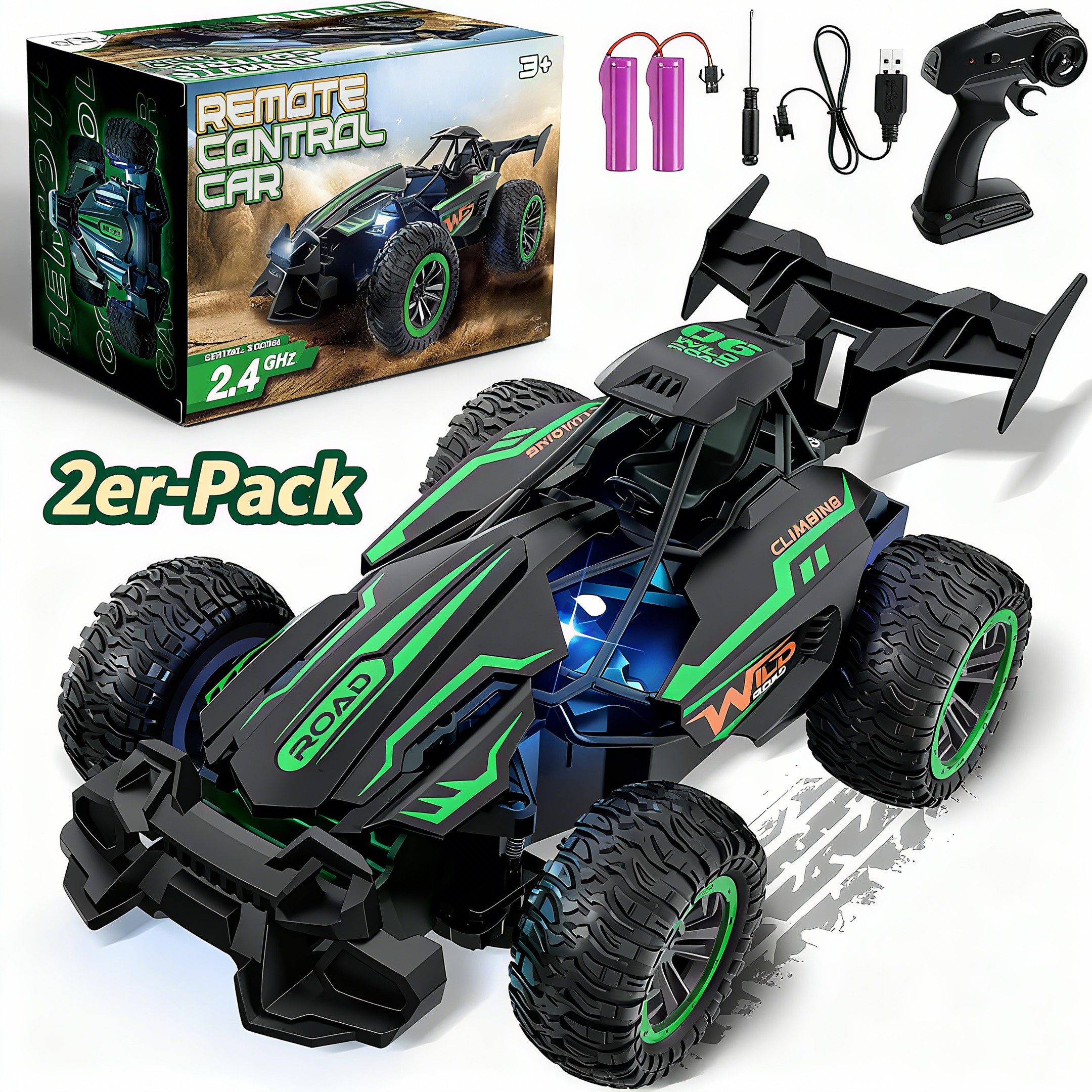 POPOLIC RC-Auto Ferngesteuertes Auto, 2.4GHz 20+KM/H Rc Auto 2WD All Terrain Off-Road (2-tlg., RC Car Mit wiederaufladbarer Batterie RC Truck), ab 3+ Jahre Geländegängig Spielzeug Geschenk für Kinder
