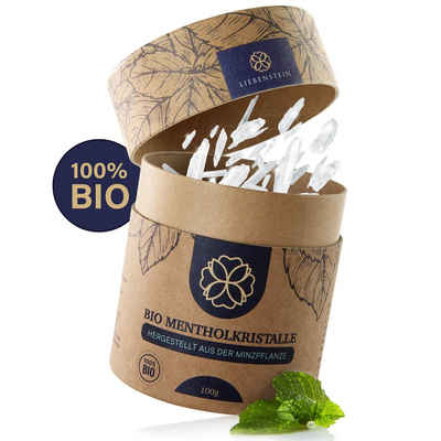 Liebenstein Sauna-Aufgussset BIO Mentholkristalle (1-tlg) [100g] – nachhaltige Verpackung und Dosierlöffel aus Holz –100% Minze