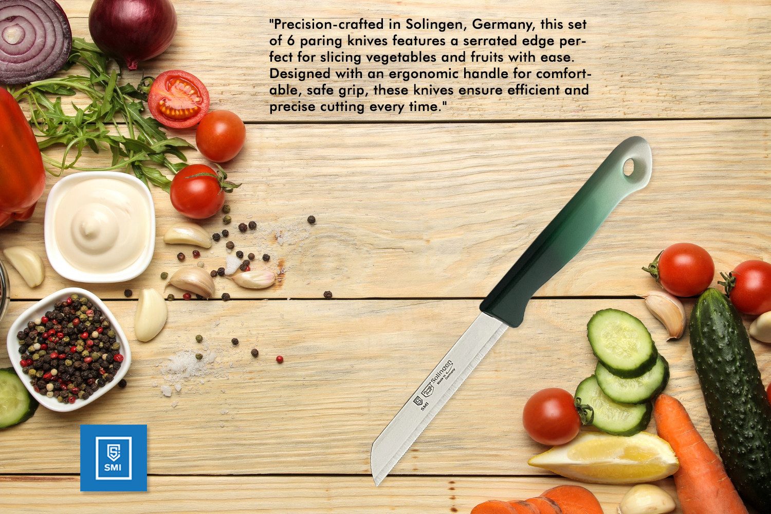 SMI Schälmesser SMI 24-tlg Solingen Schälmesser Sparschäler Obstmesser Gemüsemesser, Wellenschliff - Rechts- und Linkshänder nach klingen wechseln – Bild 4 von 5
