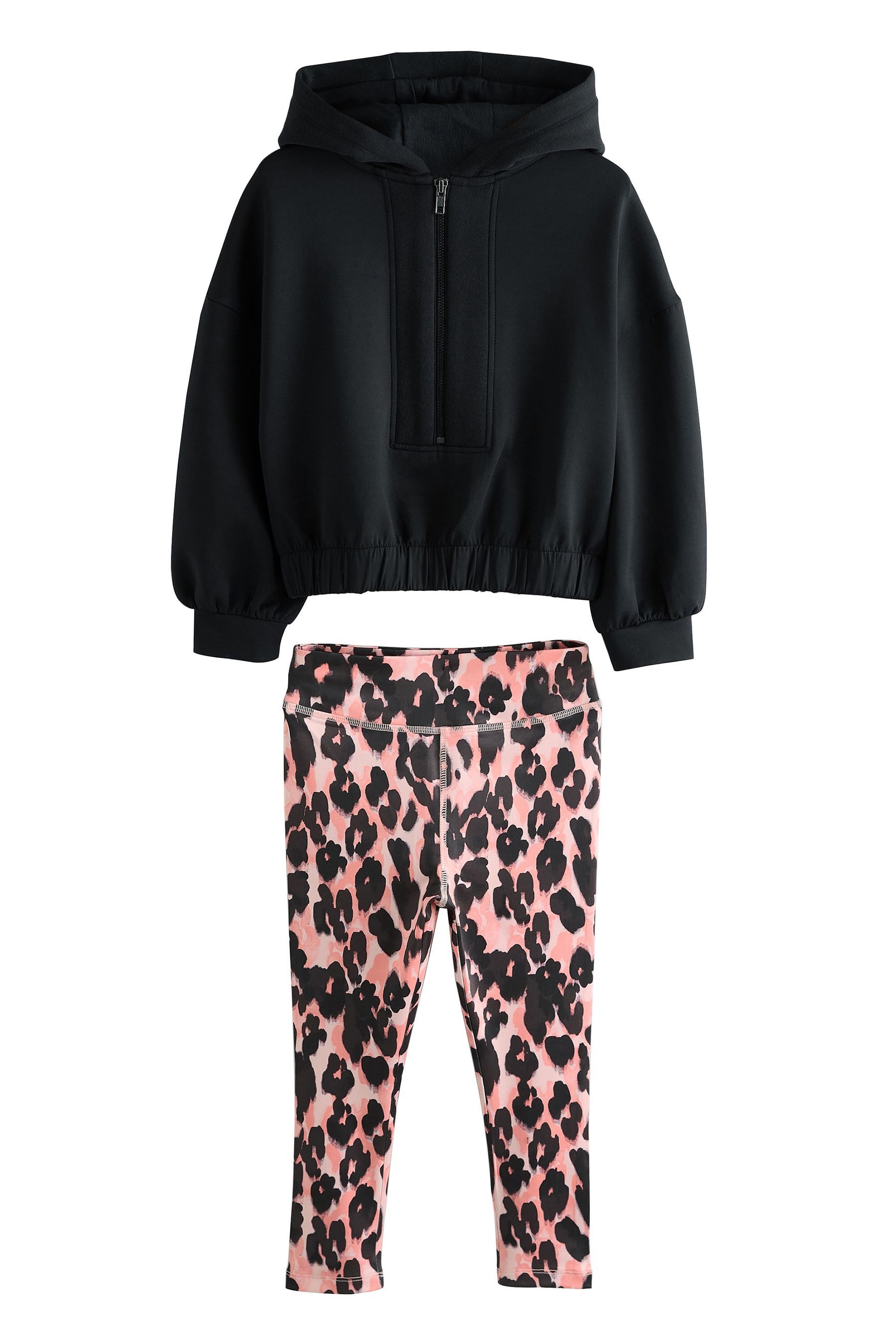 Top & Leggings Leggings + Hoodie mit halbem Reißverschluss im Set