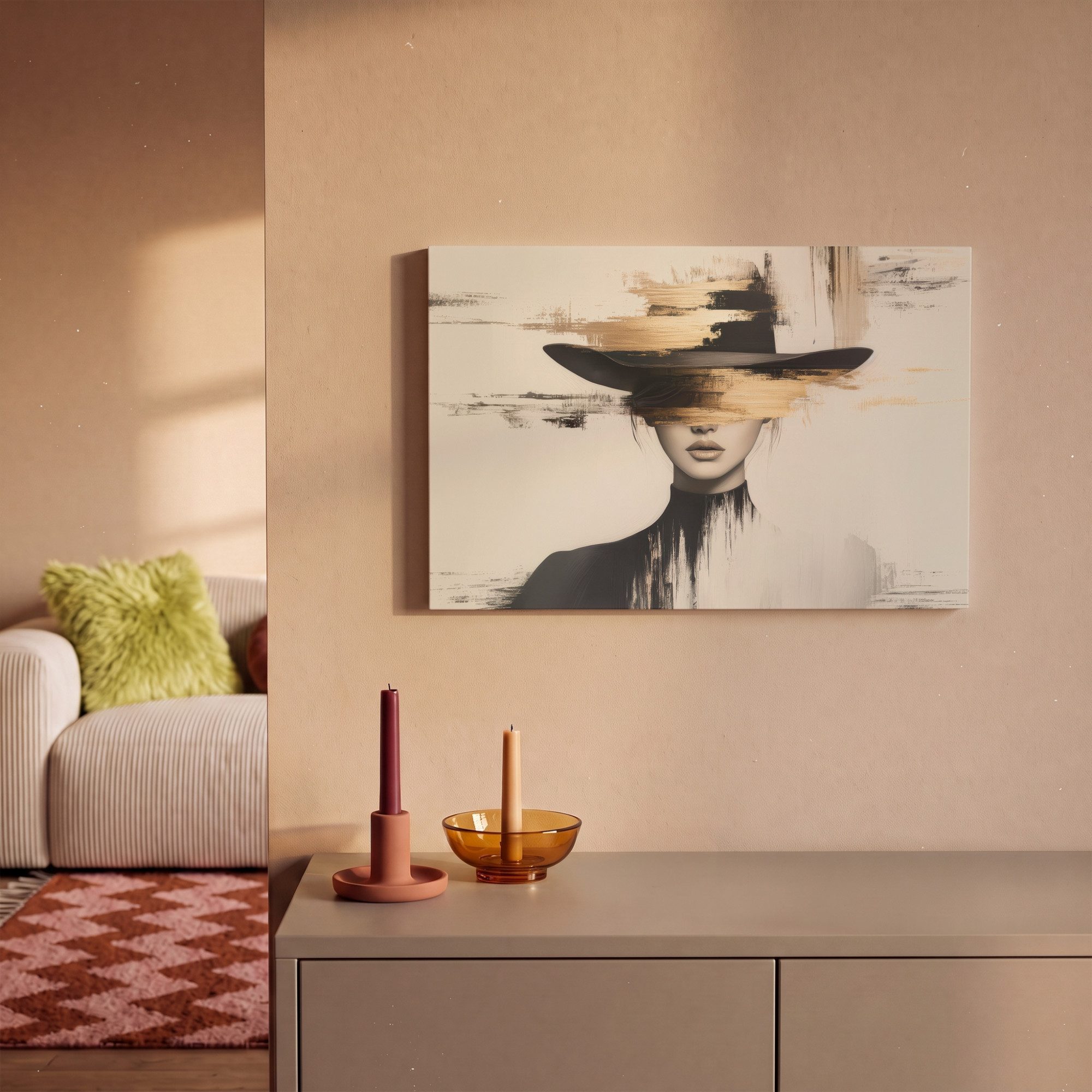 OneMillionCanvasses® Leinwandbild Frau - Hut - Farbe, Fotodruck (1 St), Wandbild, Deko Schlafzimmer Wohnzimmer Flur 20x20 cm – Bild 2 von 5