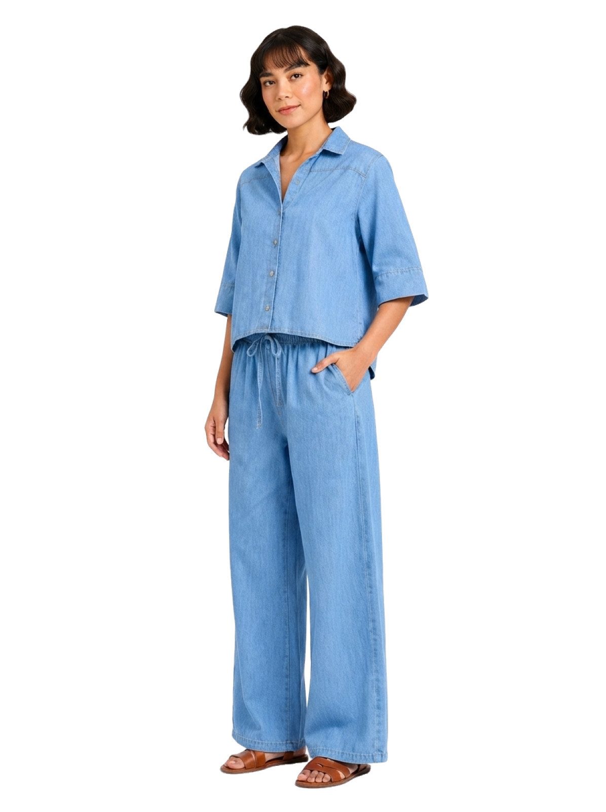 PfauGermany Palazzohose HIGH LOW DENIM SET 2PSC. Hembluse+Wide-Leg DenimHose
