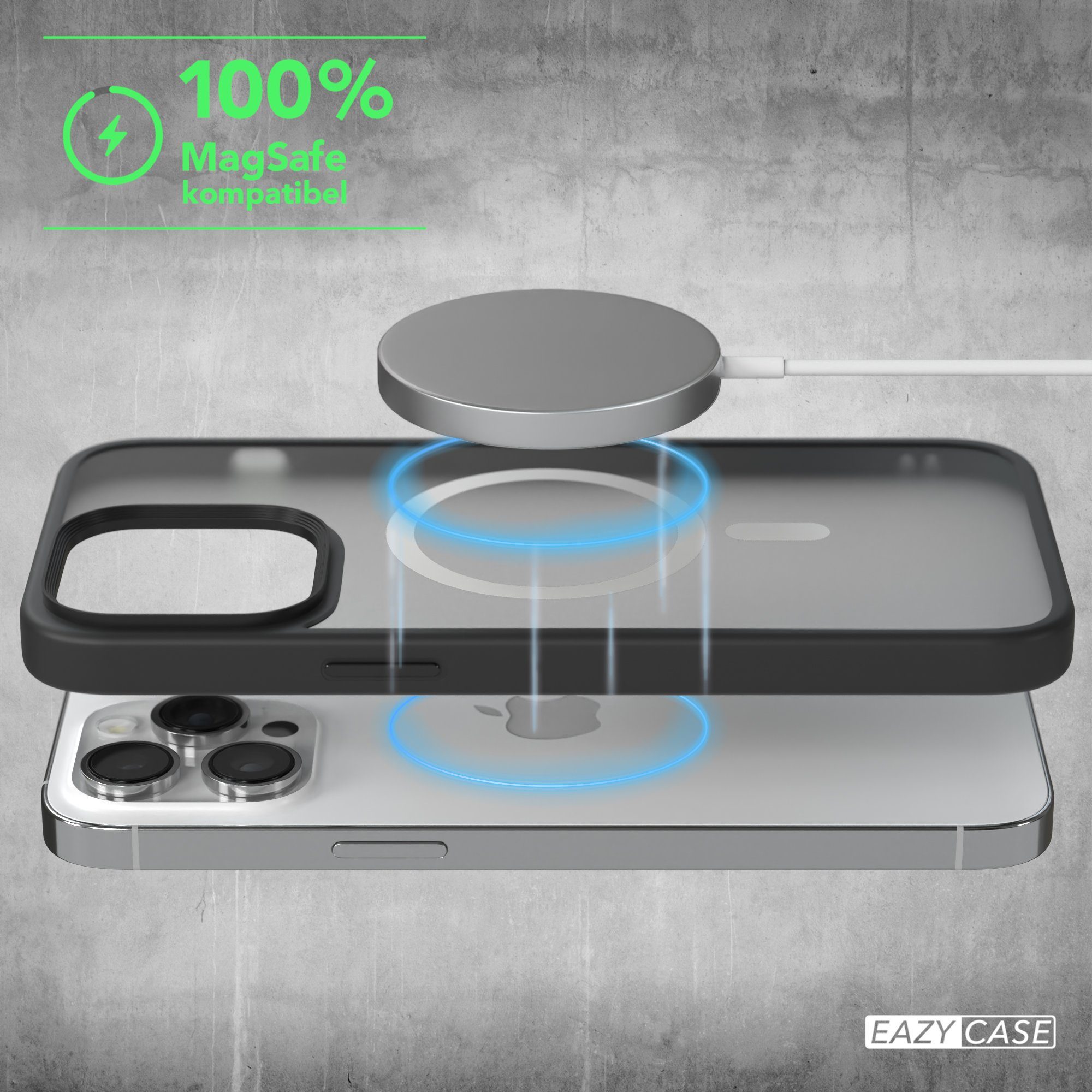EAZY CASE Handyhülle Outdoor Case MagSafe Matt für iPhone 14 Pro Max 6,7 Zoll, Outdoor Handy Hülle kompatibel mit Qi & MagSafe Silicon Case Schwarz