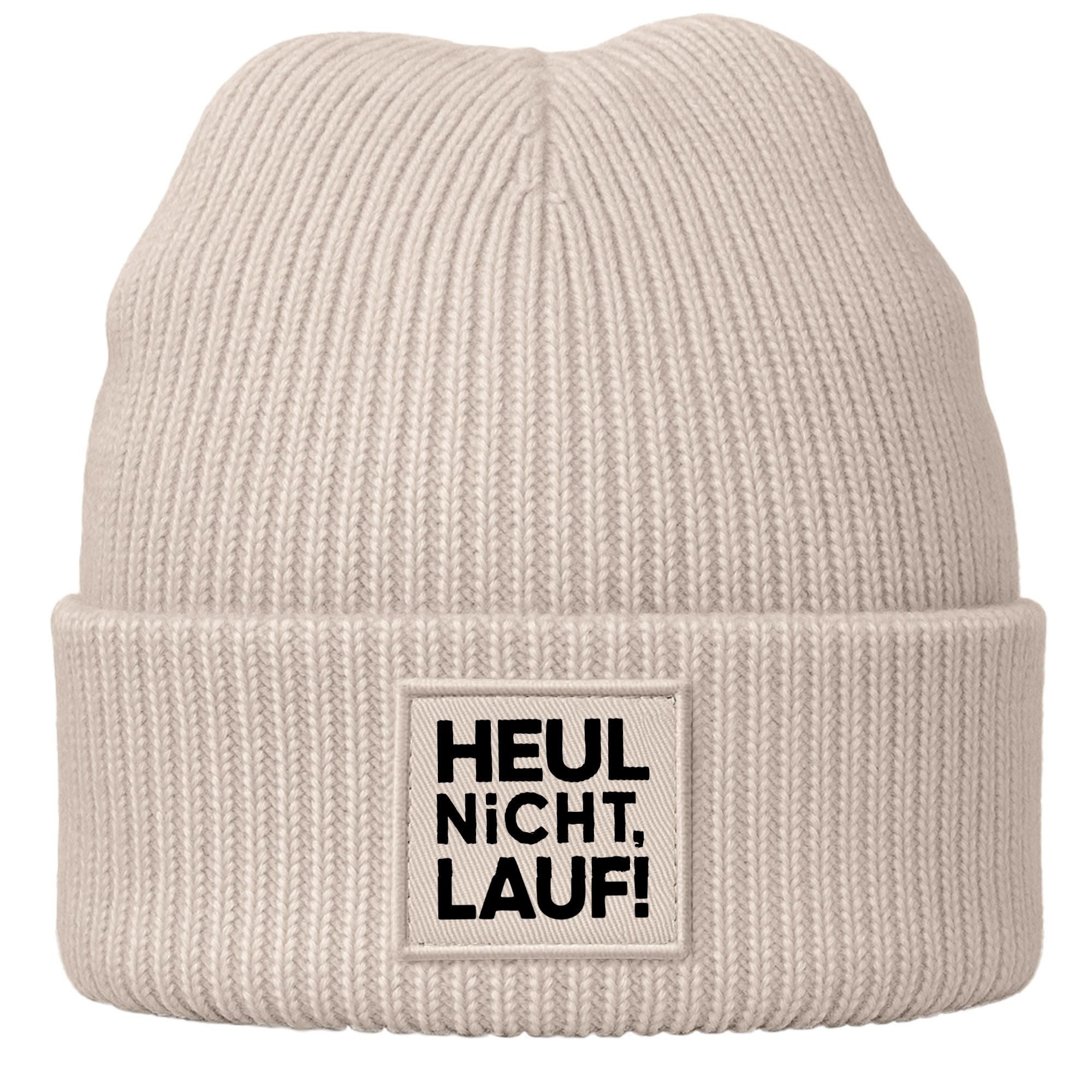 Strickmütze Damen Beanie Patch mit Aufdruck Heul nicht Lauf Wintermütze Frauen