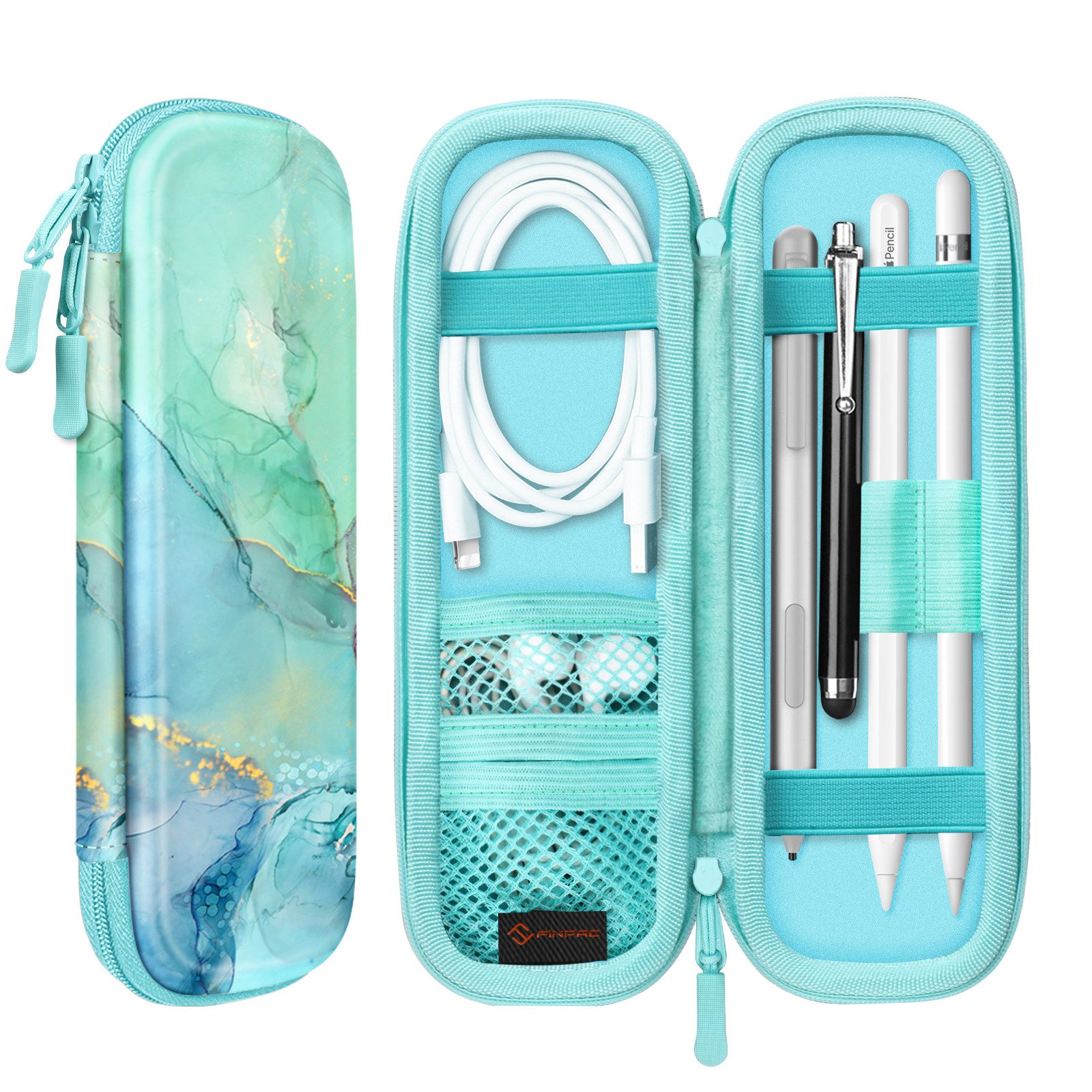 Fintie Stifthülle für Apple Pencil Pro/(USB-C) & Apple Pencil 2/1-Kunstleder Stifthalter, Samsung, Surface Pro Stylus Pen Tasche mit Ablagefach für USB Kabel