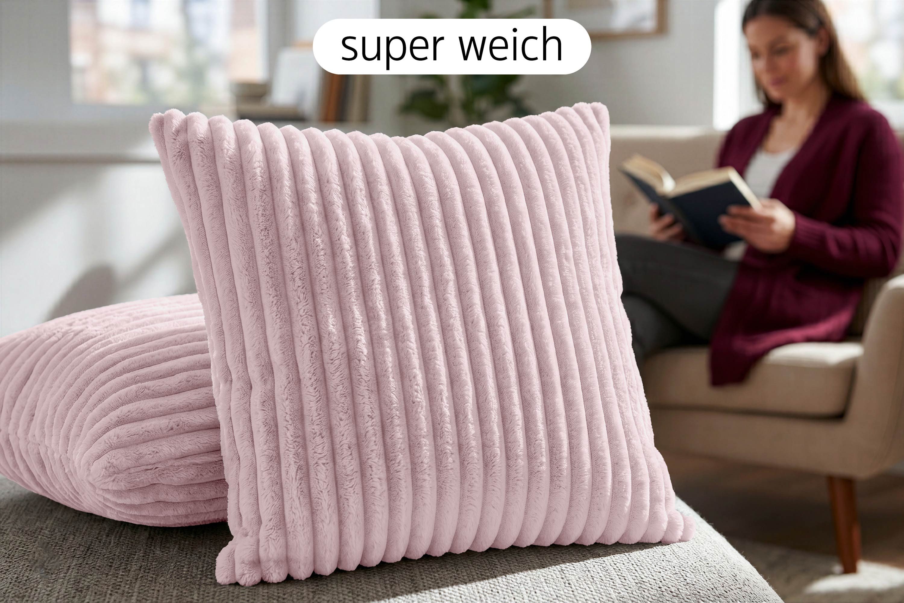 Amilian Dekokissen Dekokissen mit Füllung 4er Set, in moderner Cord-Optik pflegeleicht und waschbar
