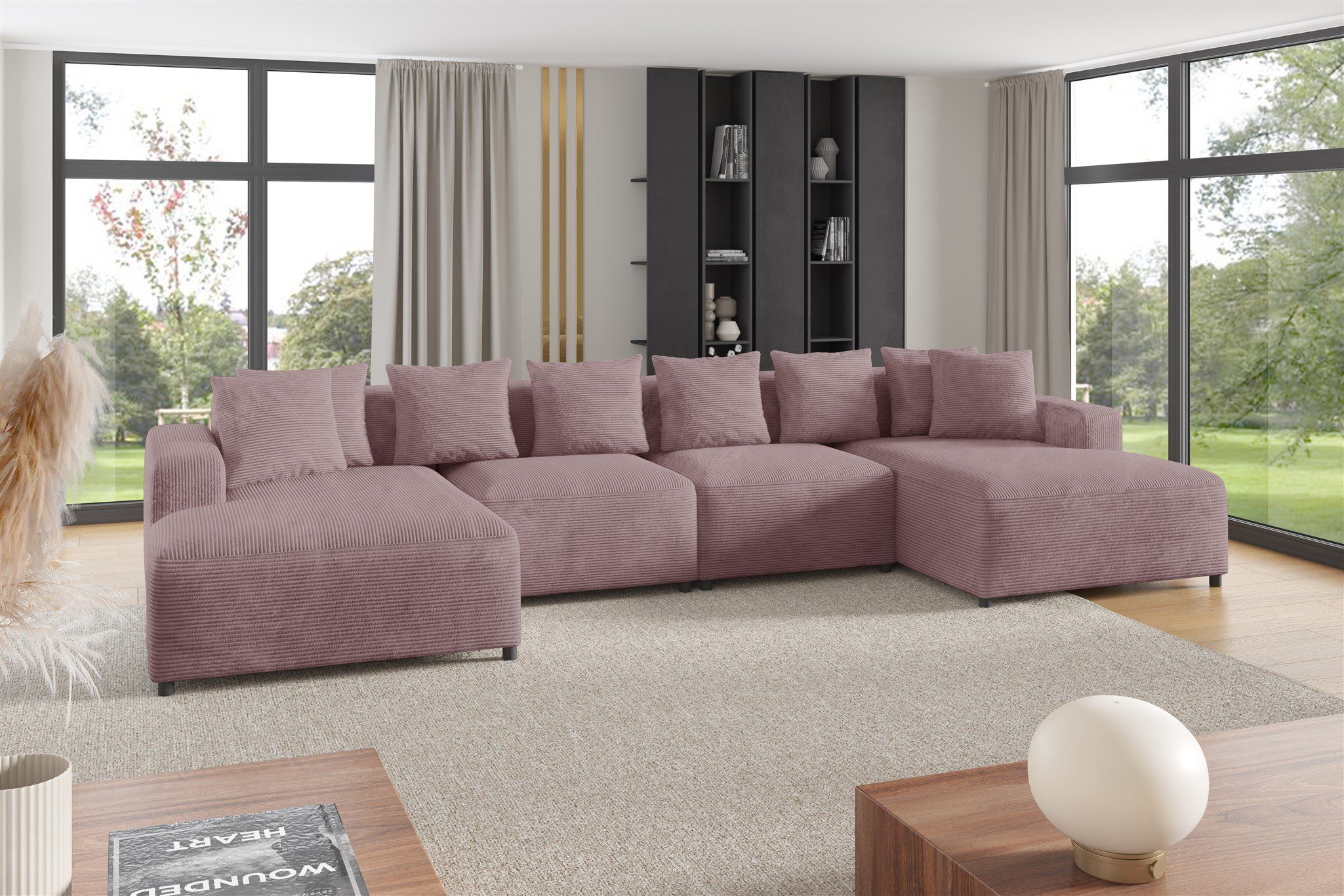 Fun Möbel Wohnlandschaft Sofa U-Form MEGAN in Cordstoff Poso, Rücken echt bezogen