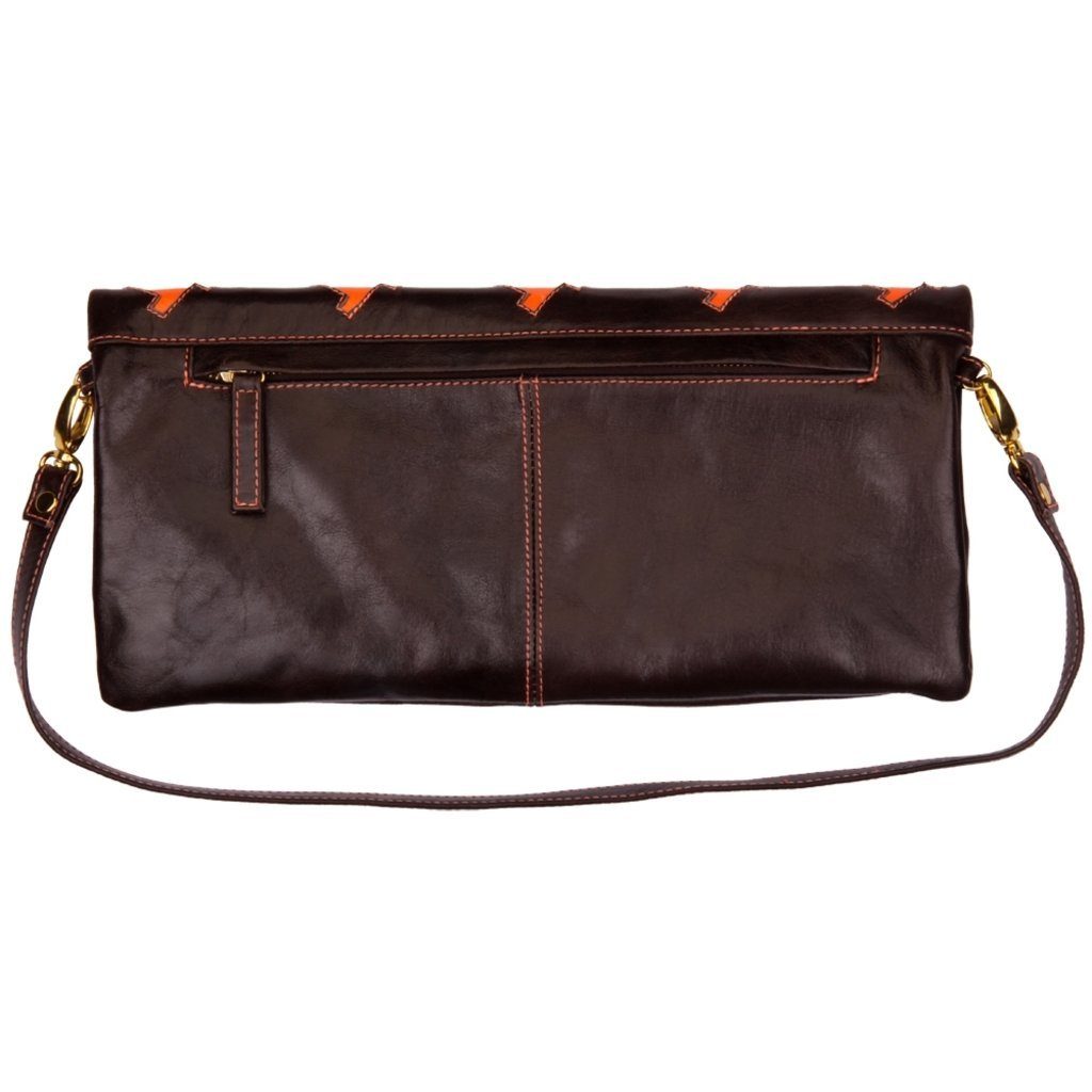 Leder Leder goldmarie orange, Muster Pepita echt Handtasche braun Tasche