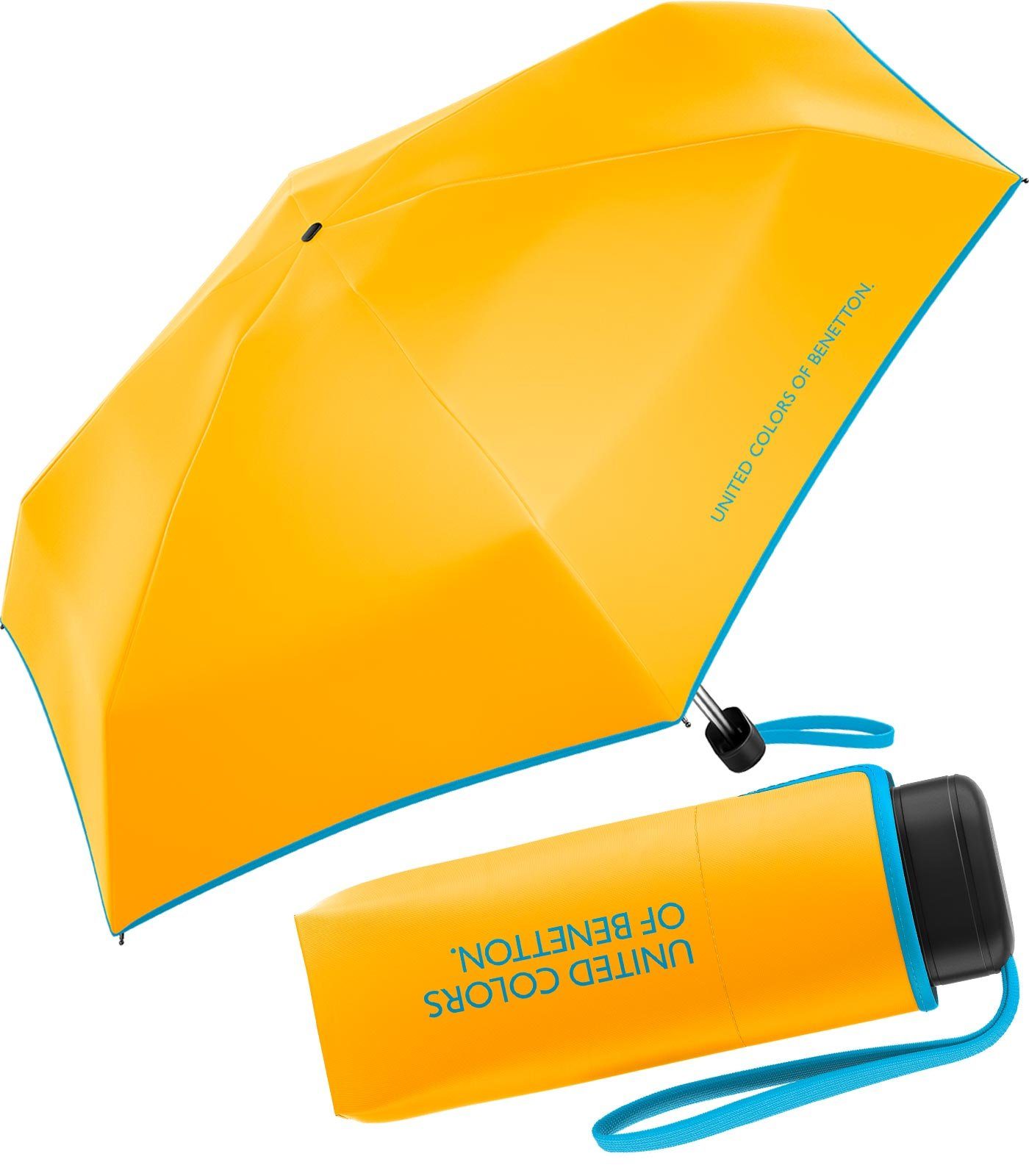 kontrastreichem Modefarben - leuchtende Colors Saum Taschenregenschirm of United Mini Ultra yellow, mit Flat 2023 spectra HW gelb-hellblau Benetton