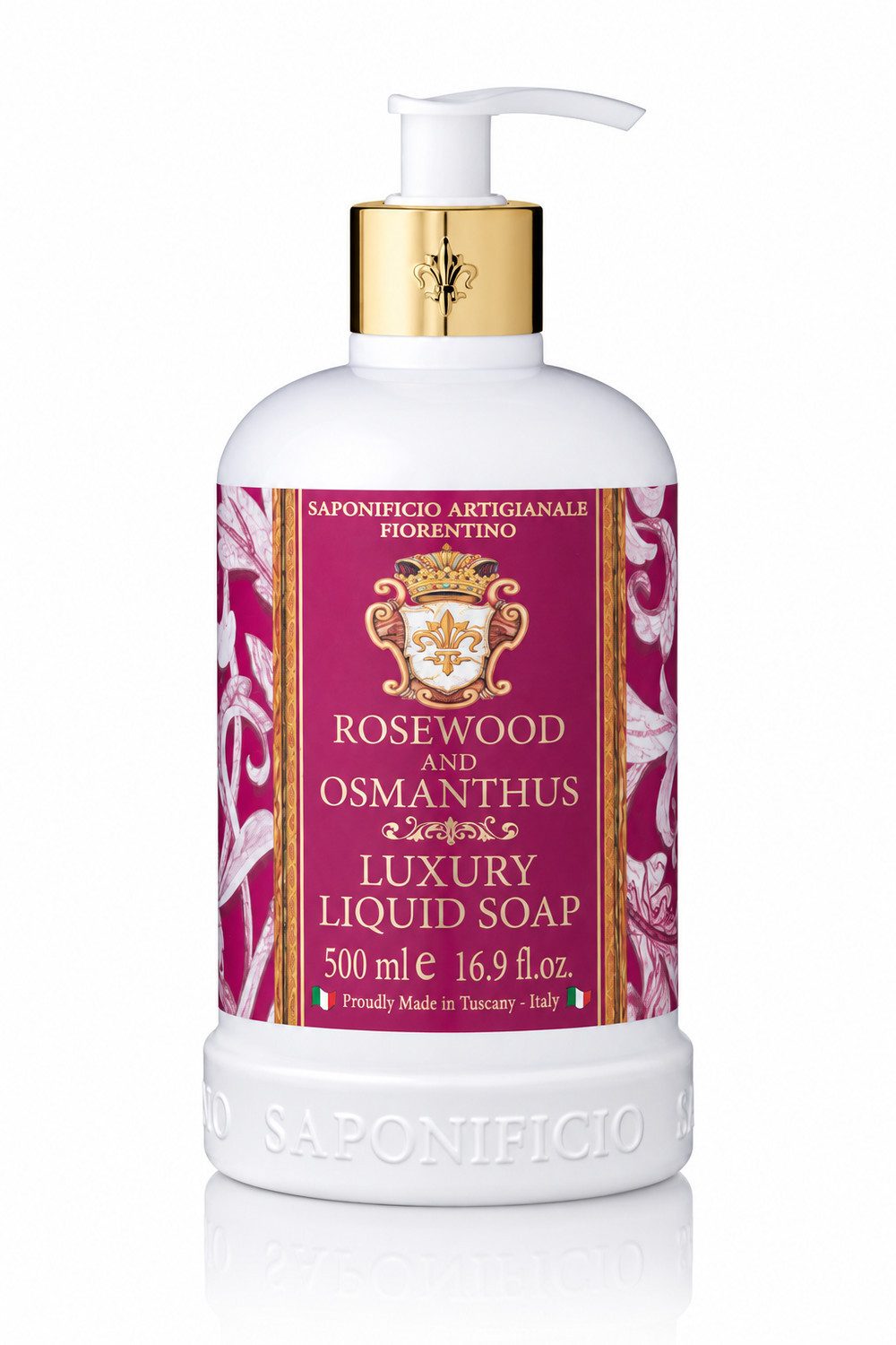 Saponificio Artigianale Fiorentino Handseife Rosewood & Osmanthus, 1-tlg., Italienische Luxus-Flüssigseife 500 ml
