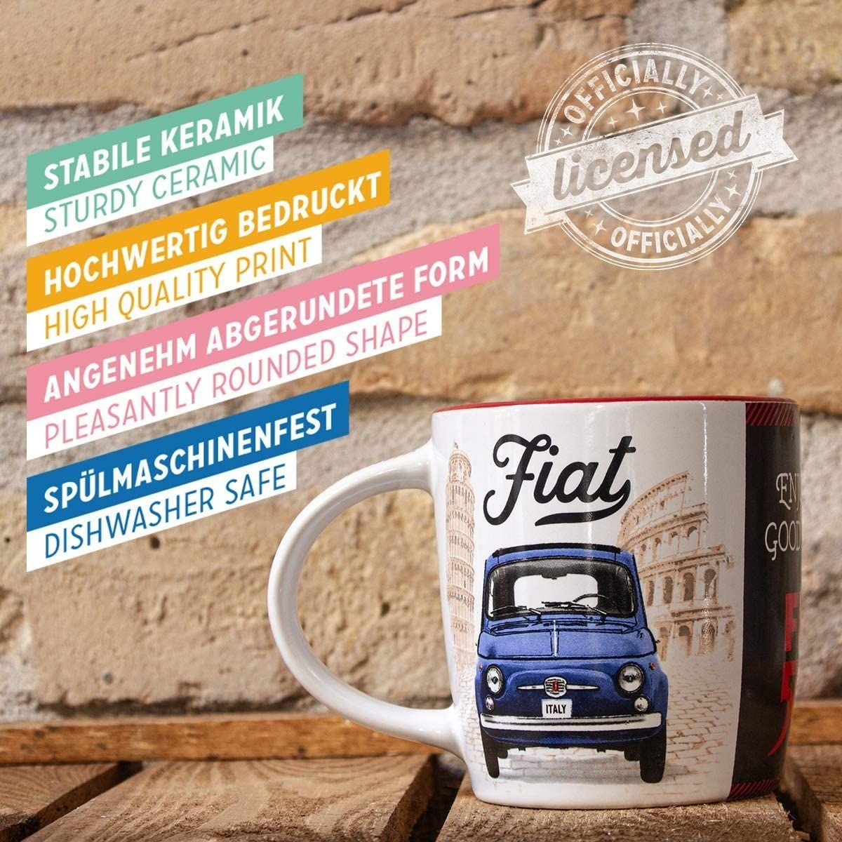 Nostalgic-Art Tasse Kaffeetasse Fiat The - Enjoy Good Times Fiat 500 
