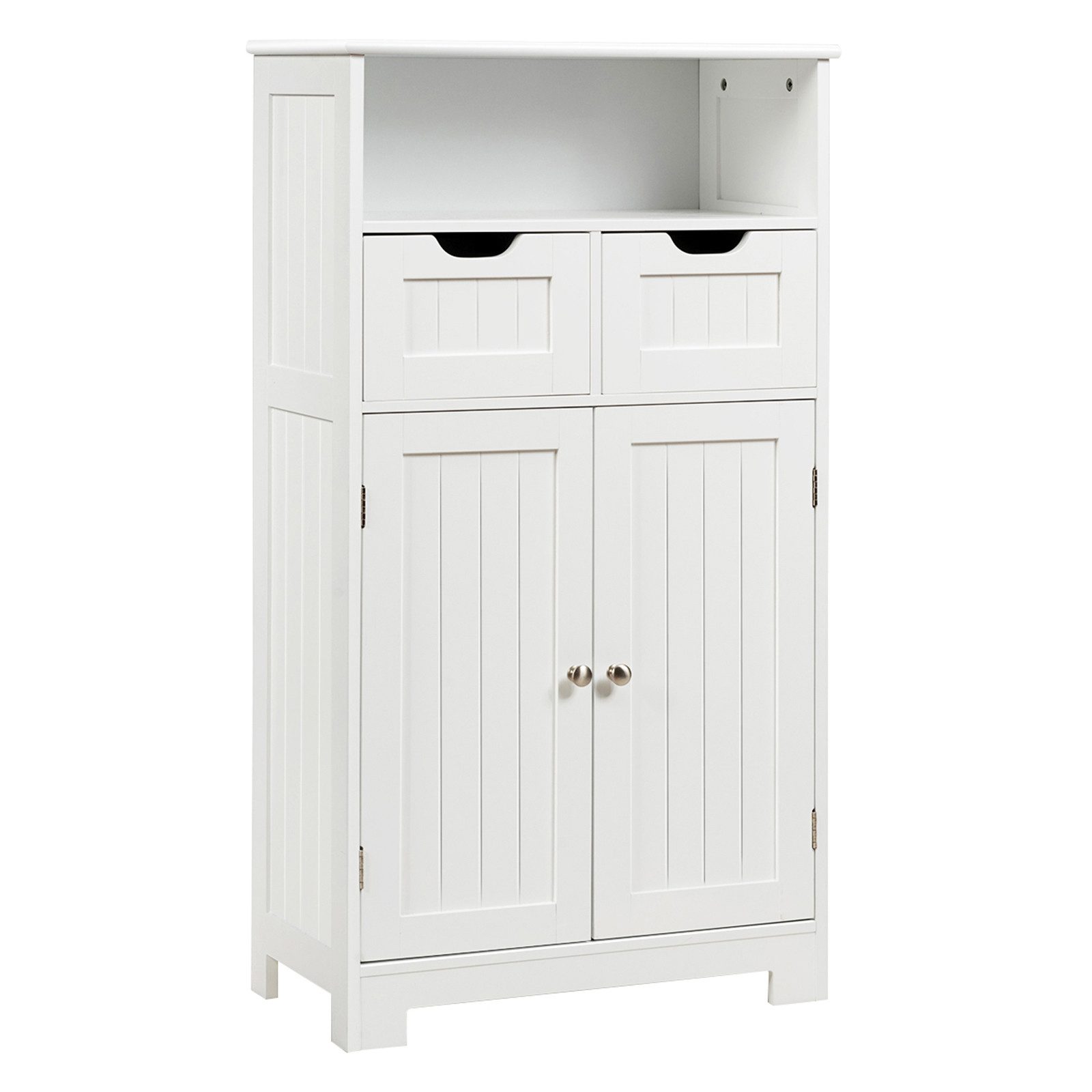 COSTWAY Badkommode, mit 2 Schubladen, Türen & 3 Fächern, Holz, 60x30x109cm