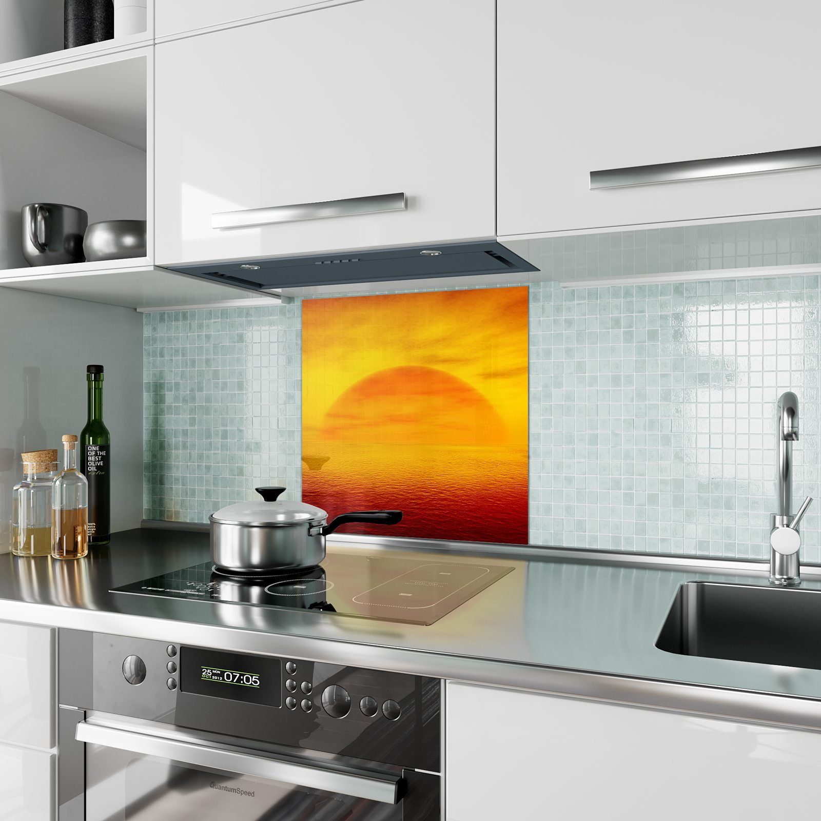 Küchenrückwand mit Primedeco Spritzschutz 3D Sonnenuntergang Motiv Glas Küchenrückwand