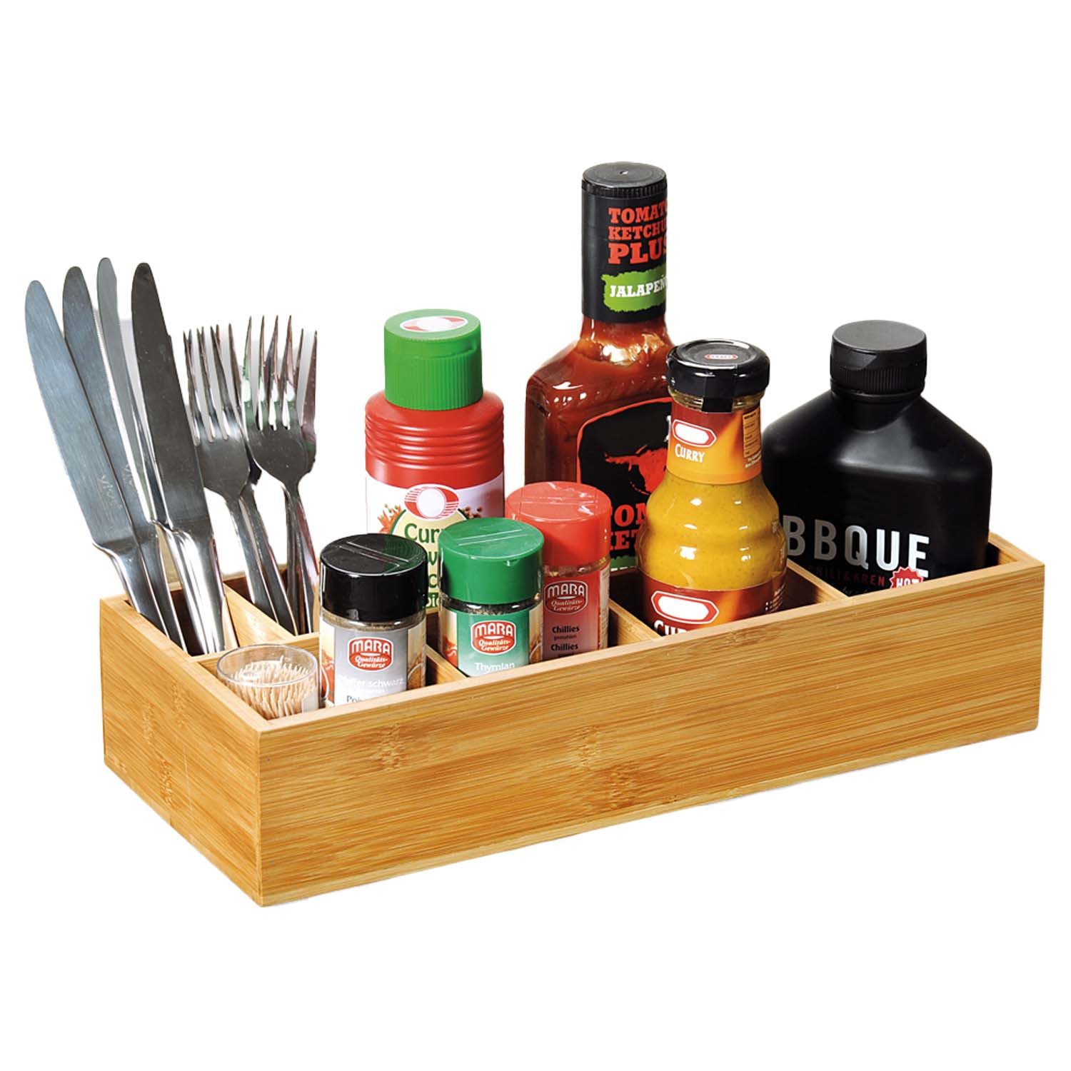 Kesper Besteckträger 6 Stück Grillbox - Bambus, 36 x 15cm, (6-tlg), unterschiedlich große Fächer
