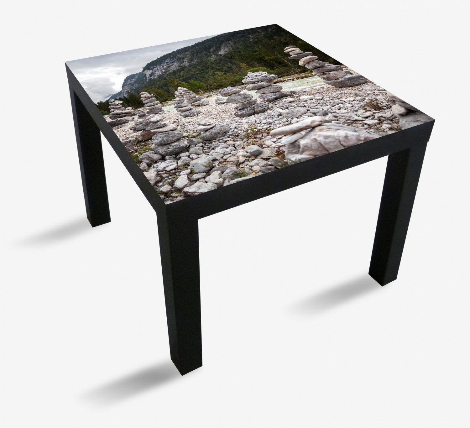 Wallario Tischplatte Steinmännchen am Wasser (1 St), für Ikea Lack Tisch geeignet
