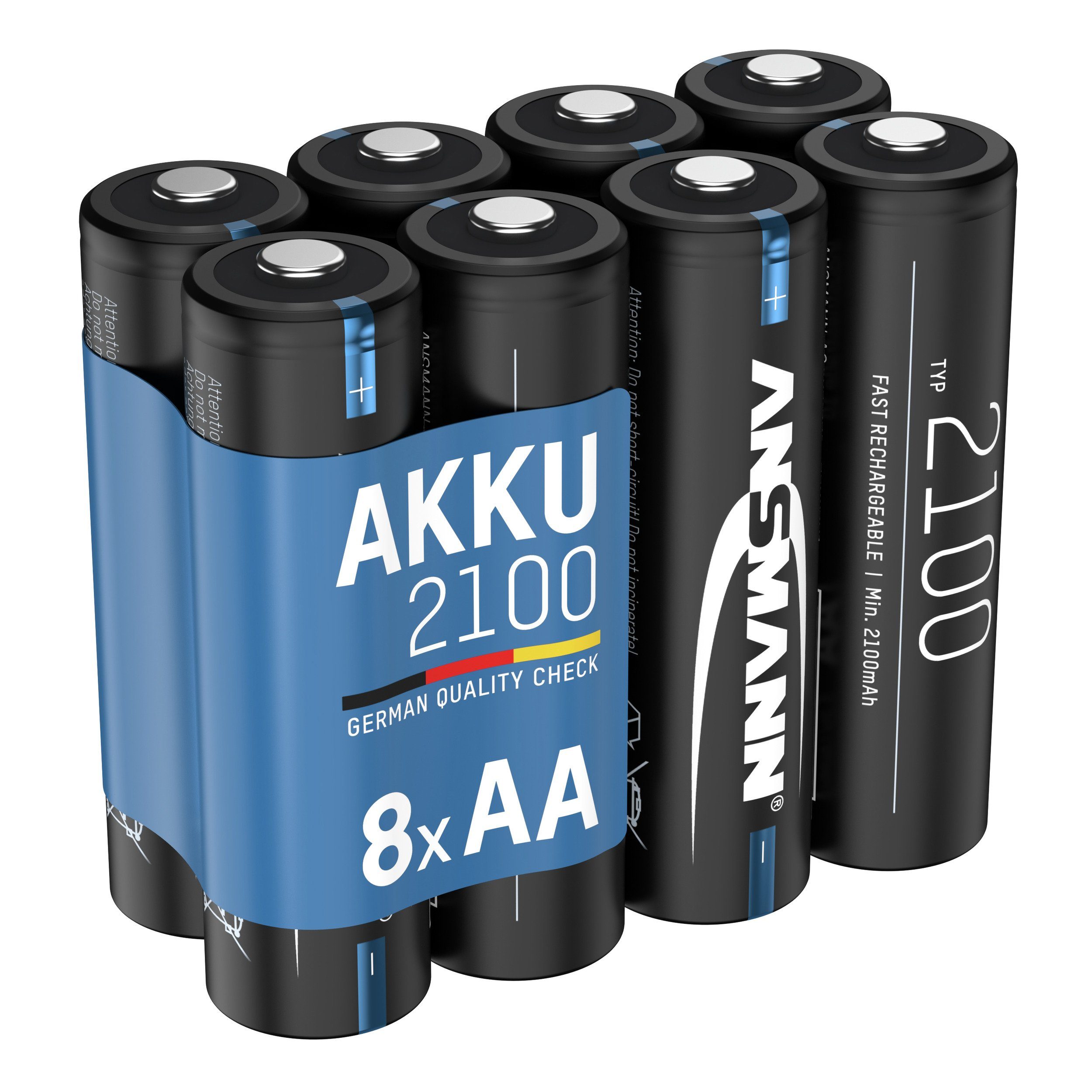 ANSMANN® Akku AA Mignon 2100mAh NiMH 1,2V - Batterien wiederaufladbar (8 Stück) Akku 2100 mAh (1.2 V)