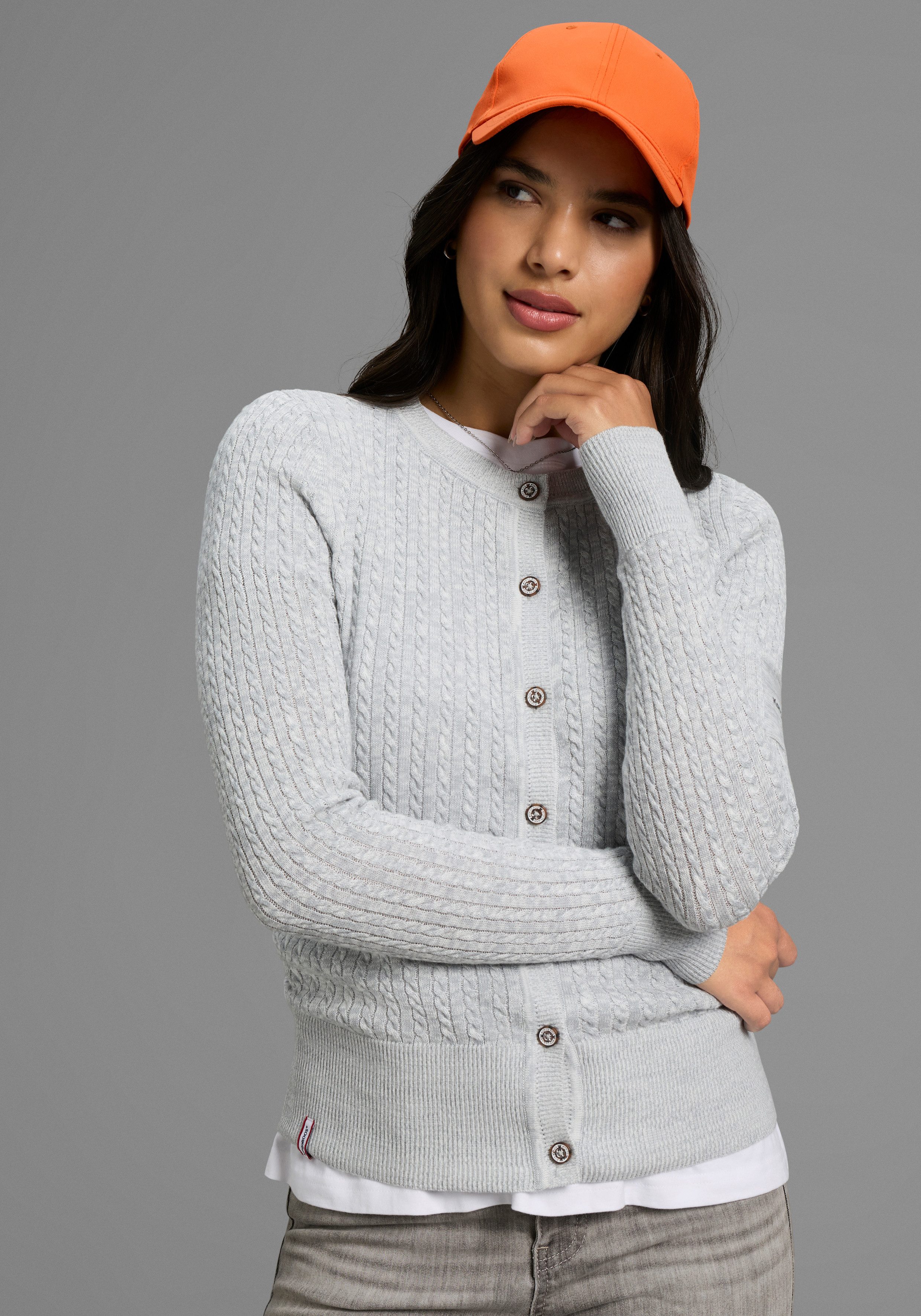 KangaROOS Strickjacke Strickjacke mit Zopfmuster in mélange Optik - NEUE-KO günstig online kaufen